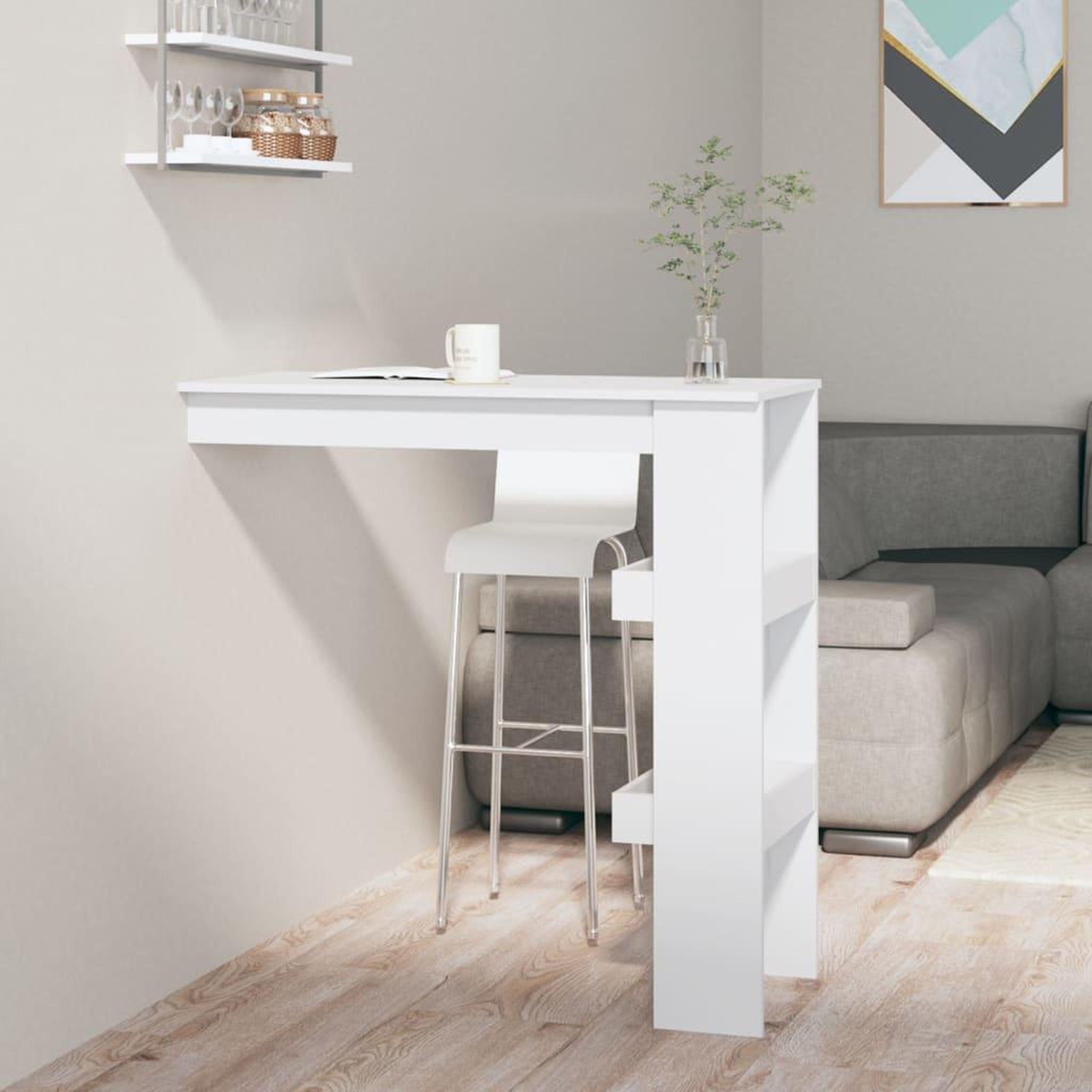Voir la diapositive 1 : VIDAXL Table de bar murale Blanc 102x45x103,5 cm Bois d'ingenierie