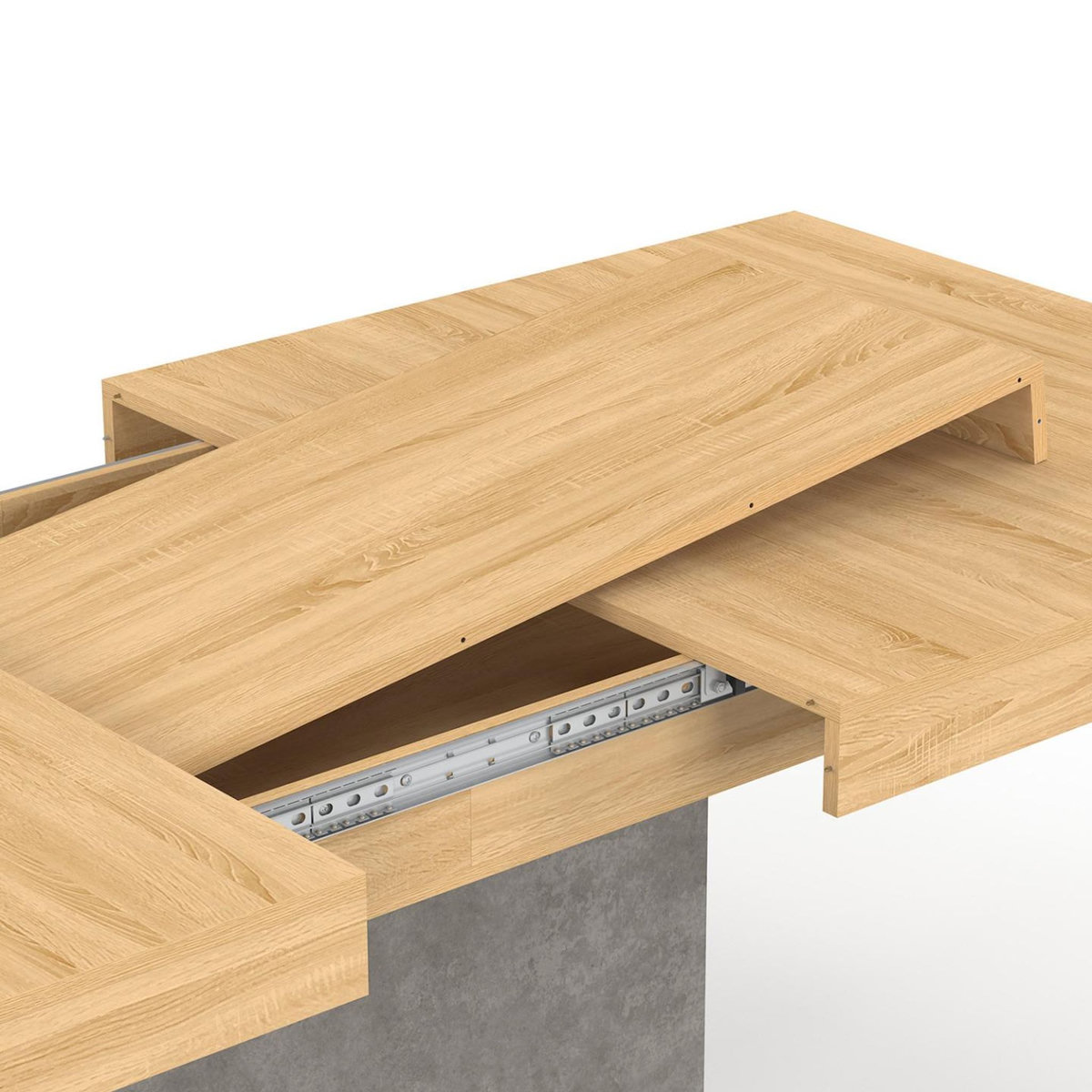 ID MARKET Table à manger extensible rectangle EDEN 6-10 personnes bois et effet béton 160-200 cm