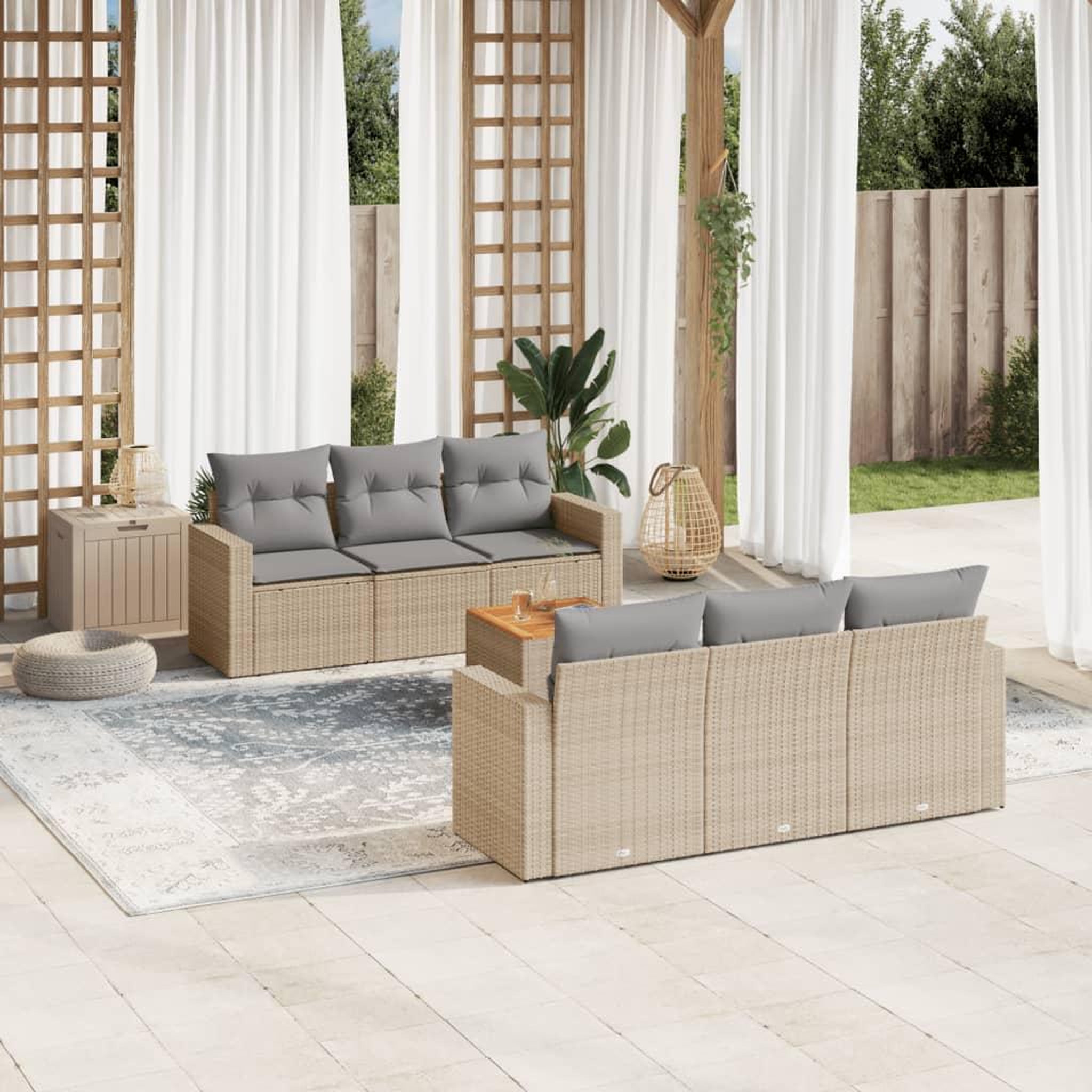 VIDAXL Salon de jardin avec coussins 7 pcs beige resine tressee