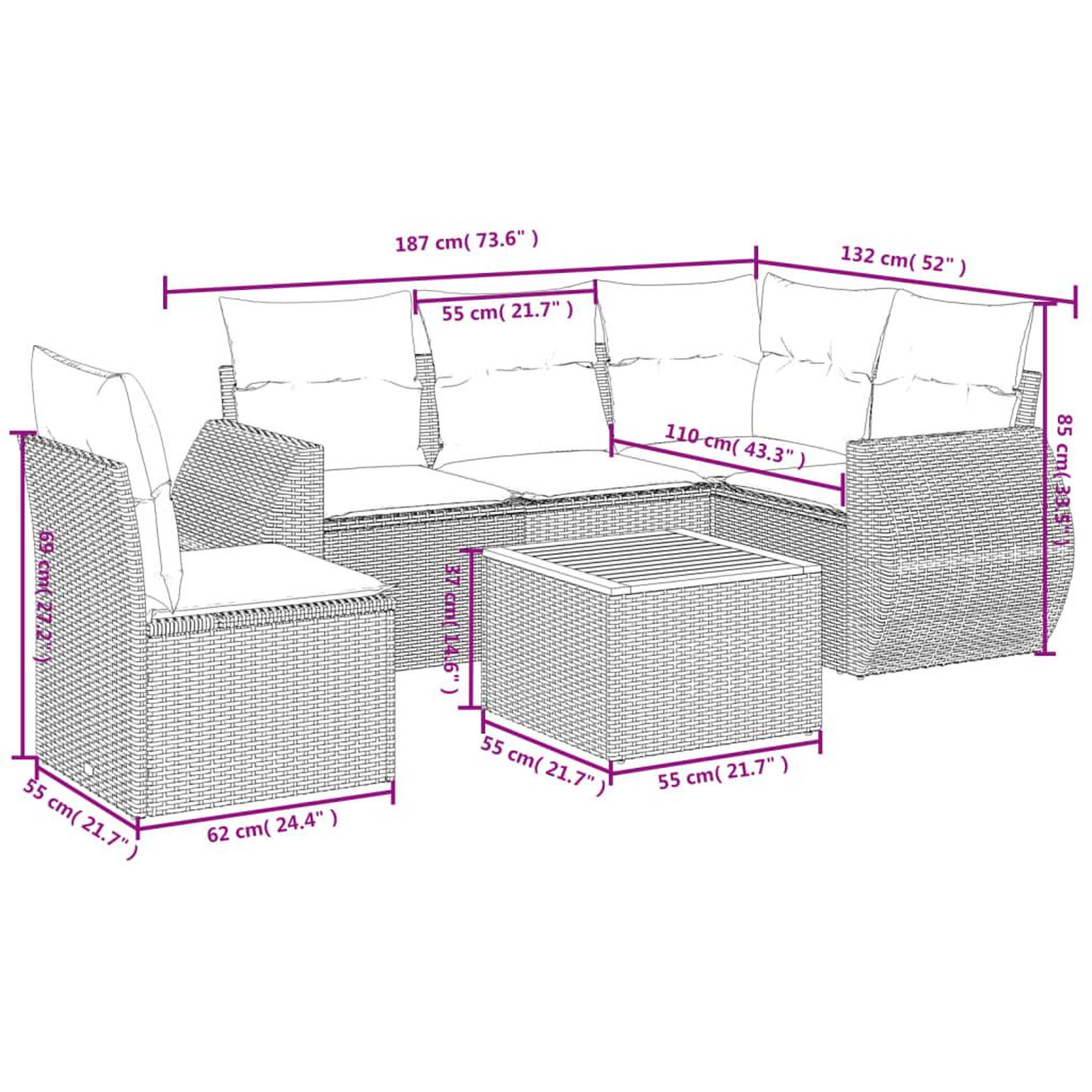 Voir la diapositive 6 : VIDAXL Salon de jardin avec coussins 6 pcs beige resine tressee