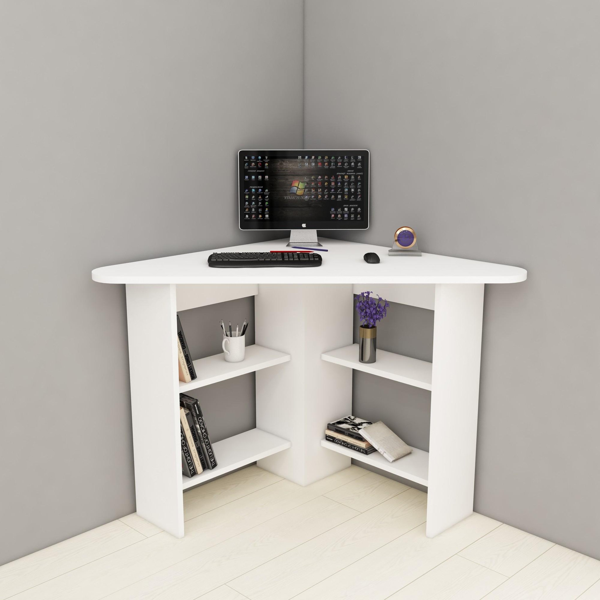 Voir la diapositive 4 : Habitat et Jardin Bureau en bois  corner   - 80 x 80 x 73 cm - blanc
