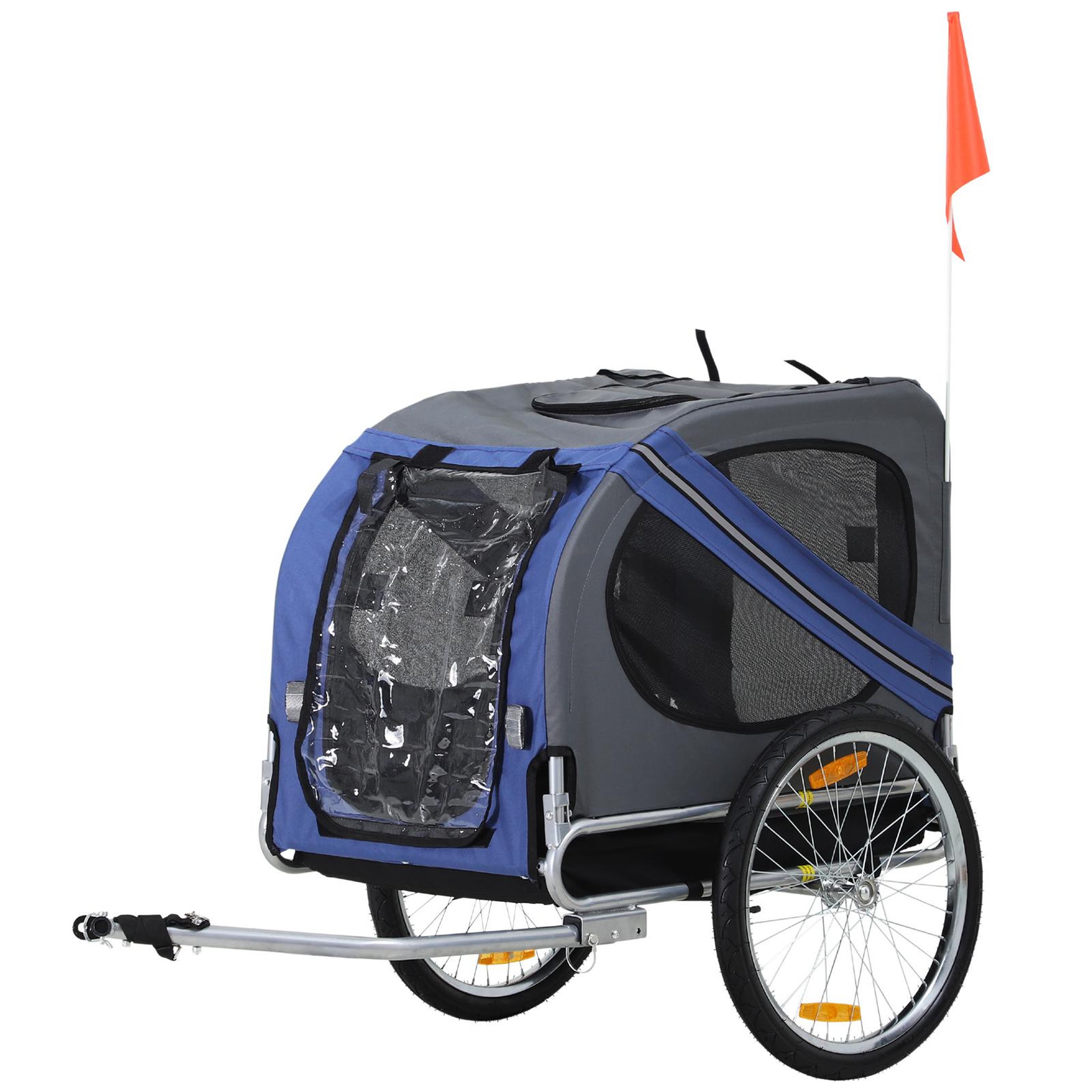 PAWHUT Remorque vélo pour chien animaux pliable 8 réflecteurs drapeau barre attelage inclus acier polyester imperméable max. 30 kg 130l x 73l x 90h cm bleu