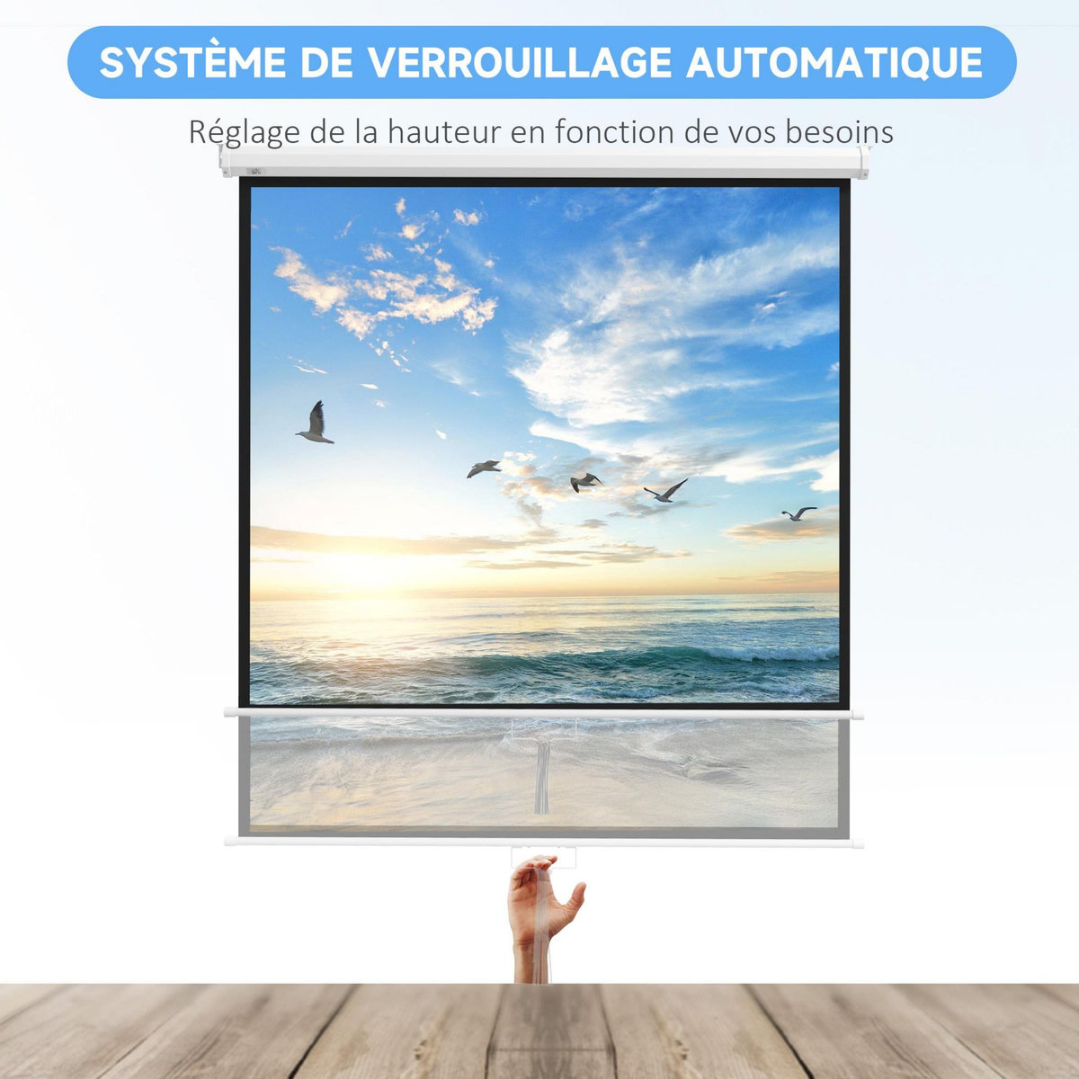HOMCOM Écran de projection home-cinéma TV format 1:1 99 pouces 4K HD métal PVC blanc