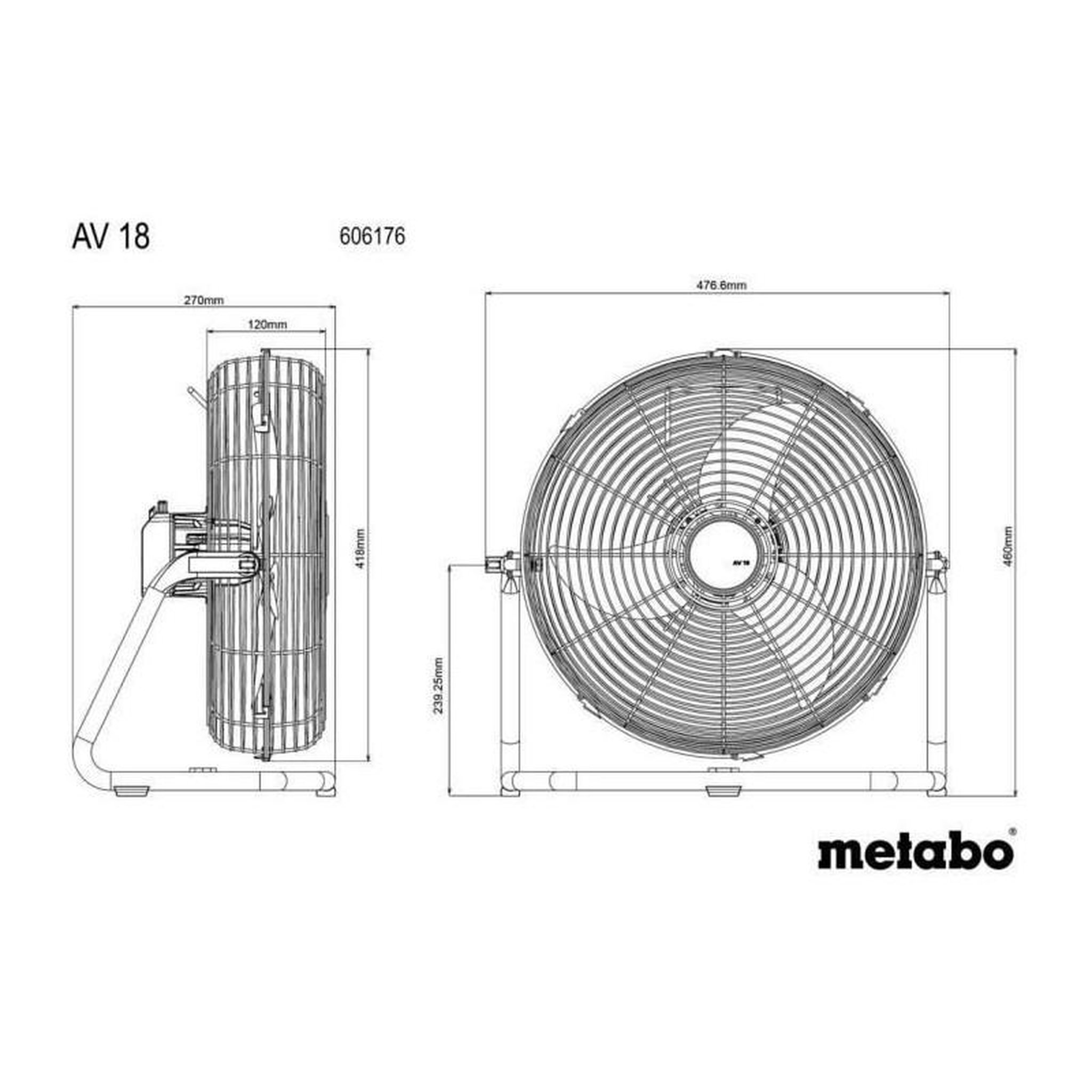 Voir la diapositive 3 : METABO SAS Ventilateur 18 V AV 18 - Pick+Mix (sans batterie)