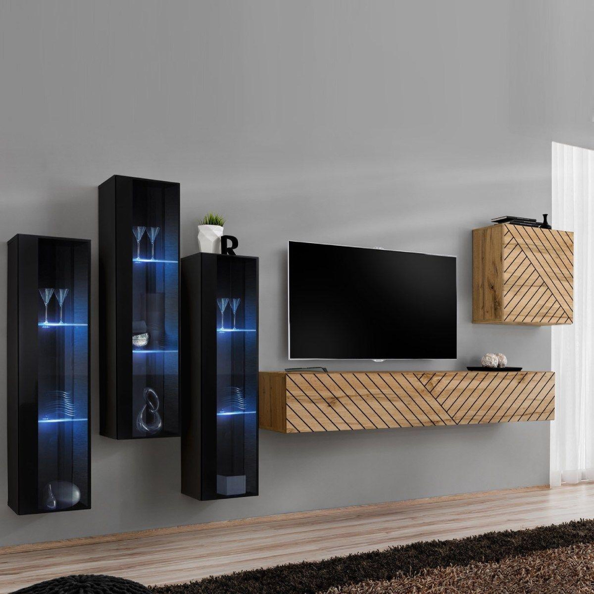 Paris Prix Ensemble meuble tv  switch lamel xiii  330cm naturel & noir