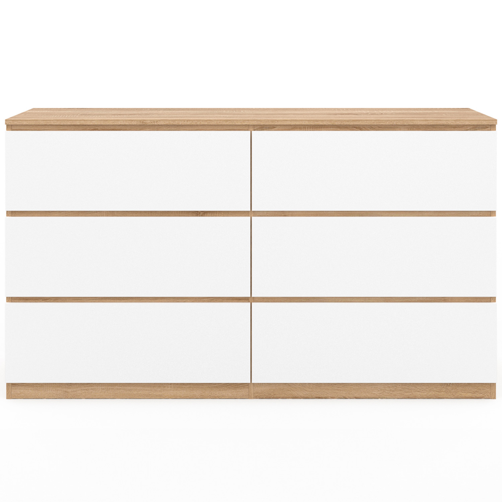 Voir la diapositive 3 : ID MARKET Commode 6 tiroirs tomi xxl 140 cm bois façon hêtre et blanc
