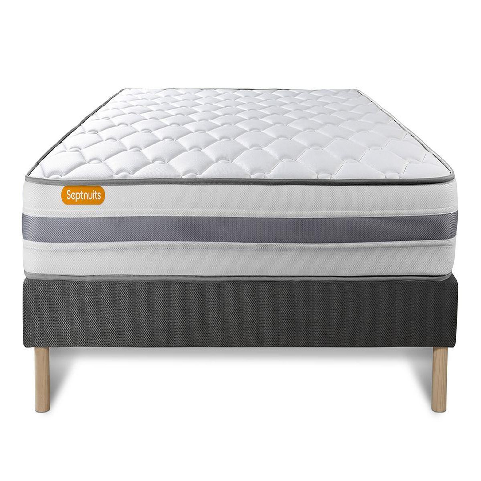 Voir la diapositive 2 : SEPTNUITS Matelas + sommier gris Memo Spring Ressorts ensachés 3 zones de confort MAXI épaisseur