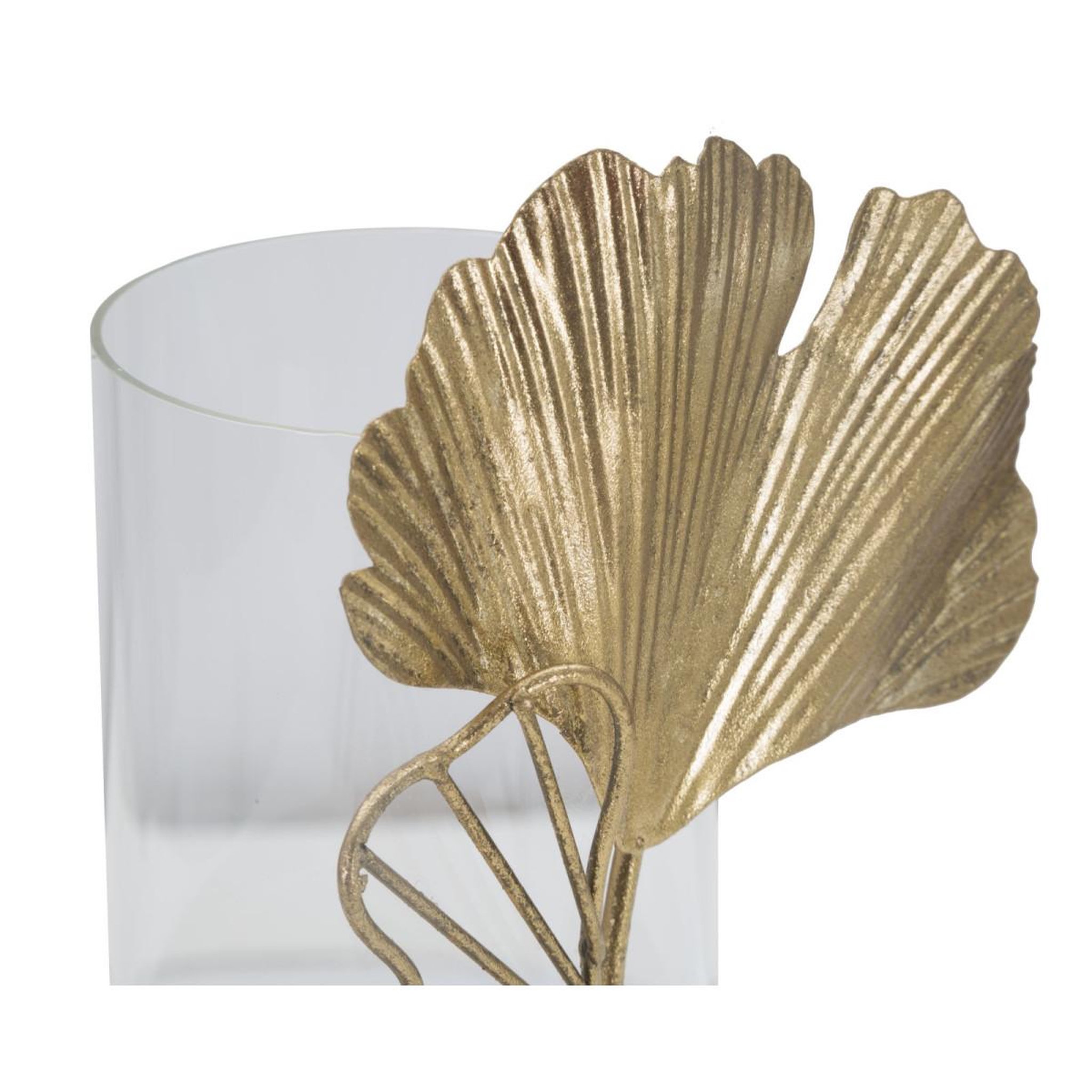 Voir la diapositive 3 : Paris Prix Photophore design en verre  feuilles  21cm or