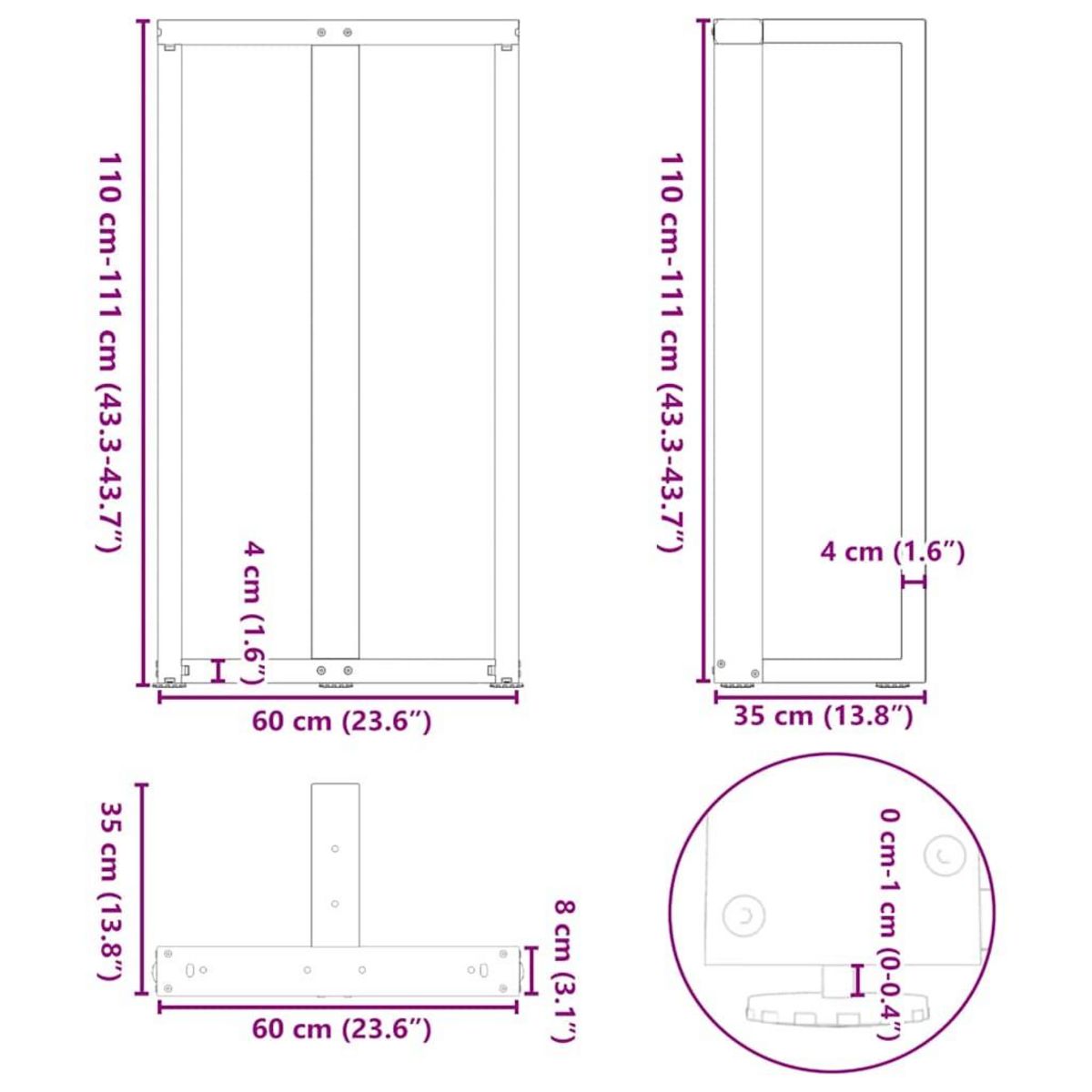 VIDAXL Pieds de table de bar forme de T 2 pcs blanc 60x35x(110-111) cm