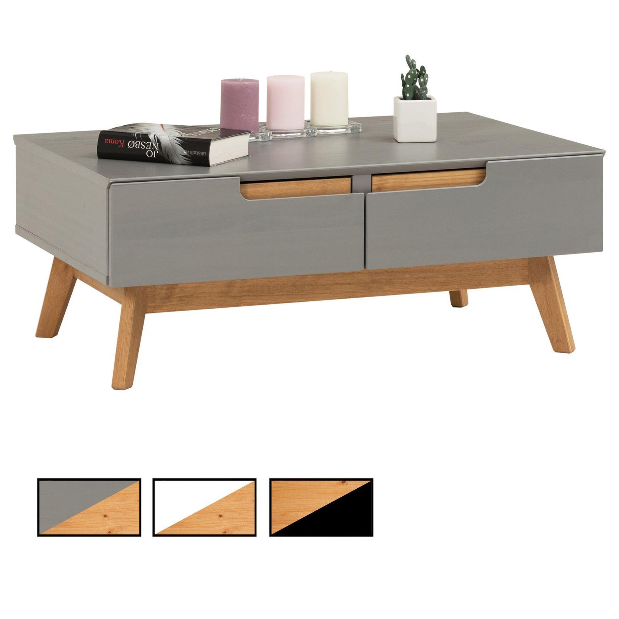 IDIMEX Table basse tibor, 2 tiroirs et 2 niches. Coloris disponibles : Gris, Blanc