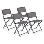 ID MARKET Lot de 4 chaises de jardin pliantes BASTIA métal et textilène gris anthracite