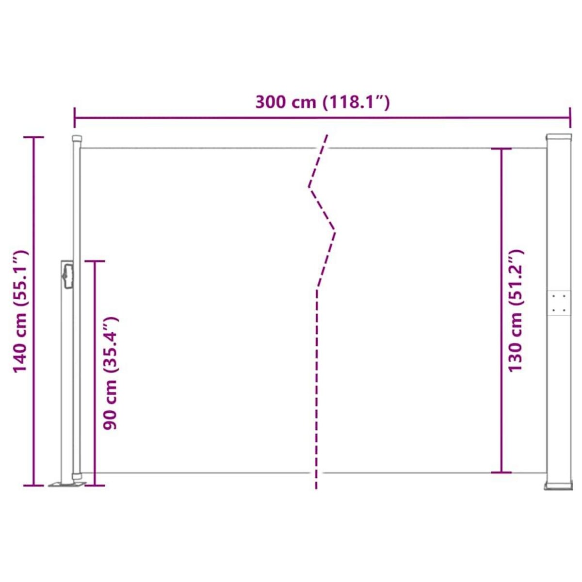 VIDAXL Auvent lateral retractable 140 x 300 cm Blanc casse