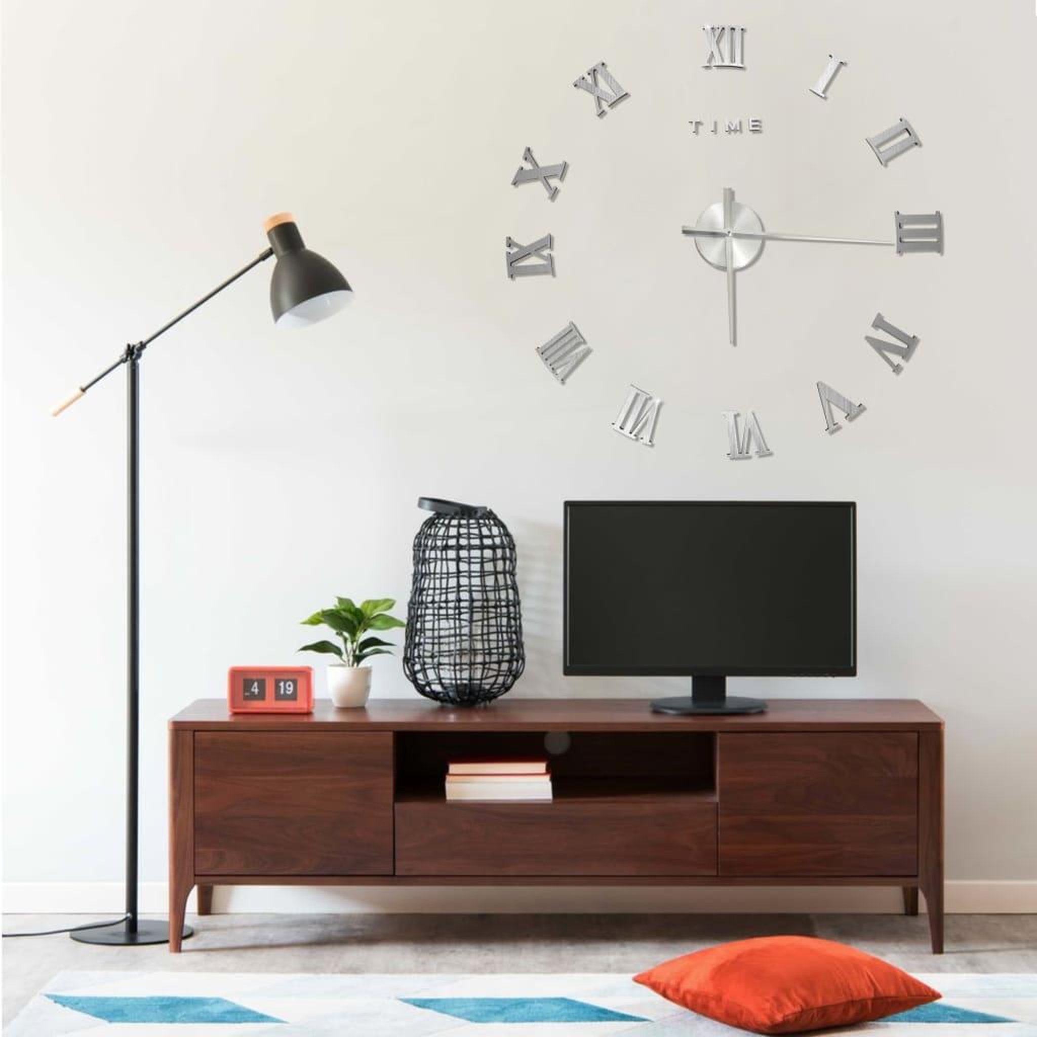 VIDAXL Horloge murale 3D Design moderne Argente 100 cm XXL