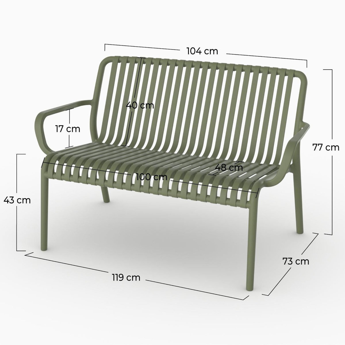 Rendez vous déco Banquette de jardin en plastique vert kaki 2 places-Ivy