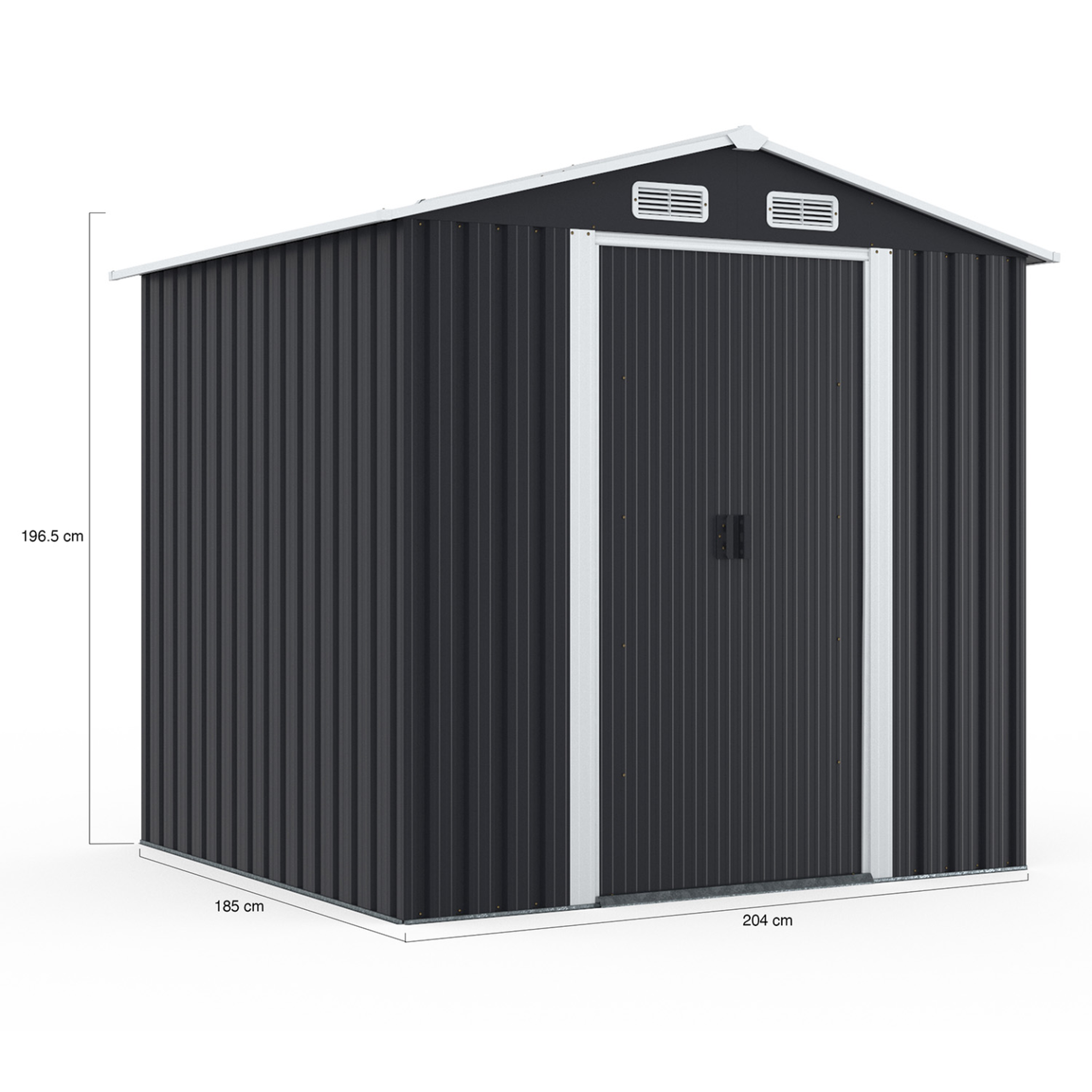 Voir la diapositive 5 : ID MARKET Abri de jardin 3,7m² gris en acier galvanisé avec base