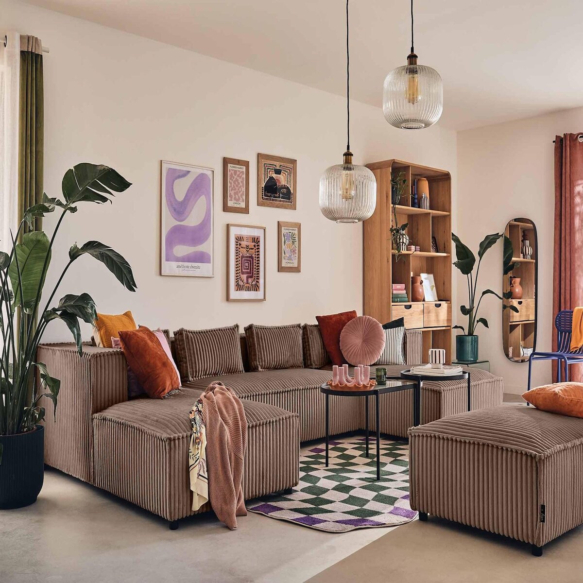 LISA DESIGN Stella - canapé panoramique en u - 7 places - en velours côtelé grosses côtes