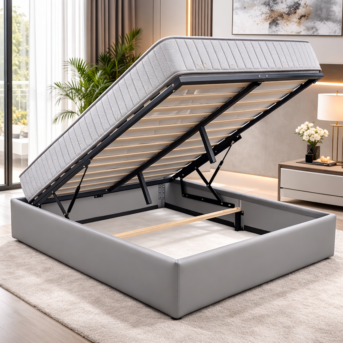 PROVENCE LITERIE Ensemble Lit Coffre et Matelas  Mousse Soutien Ferme Face