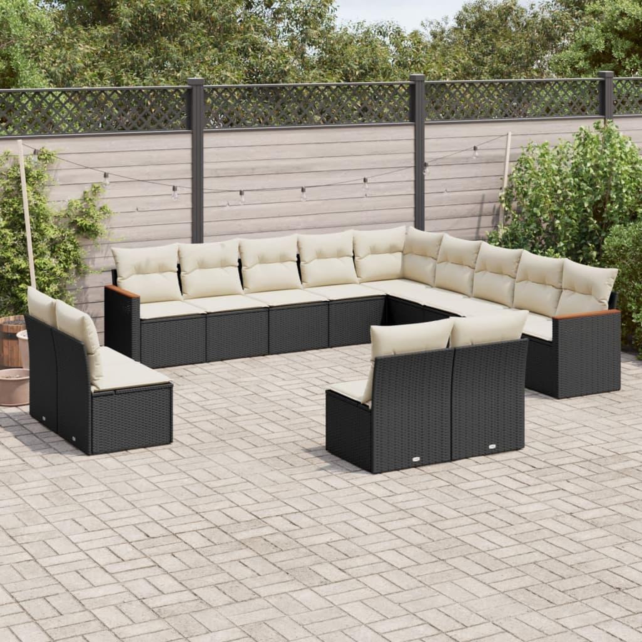VIDAXL Salon de jardin avec coussins 13 pcs noir resine tressee