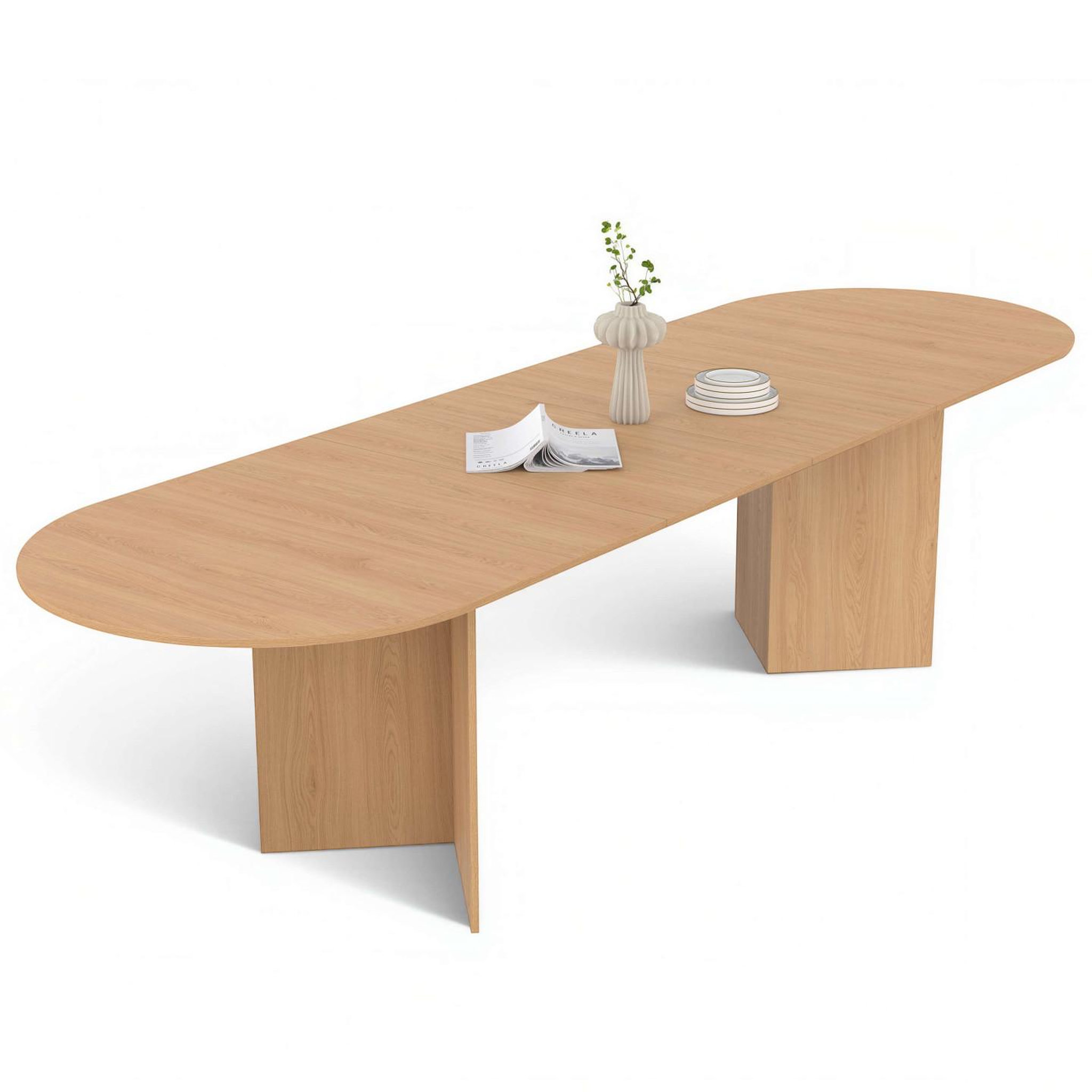 ID MARKET Table à manger extensible ovale marthe 6-12 personnes bois façon hêtre 200-300 cm