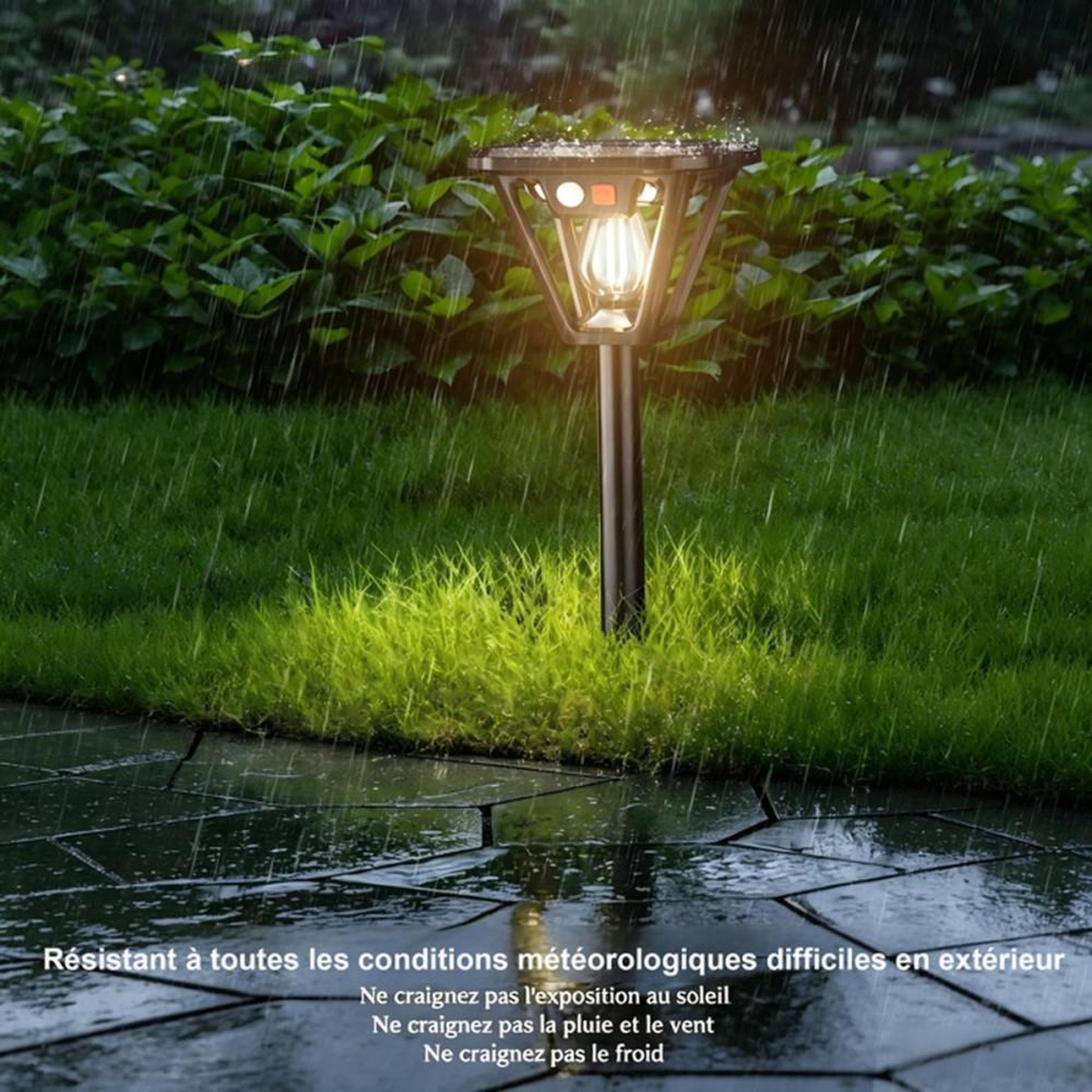 Voir la diapositive 6 : Lot de 2 lampes solaires de jardin avec détecteur de mouvement, 3 modes, design noir, fixation sur piquet, éclairage d'extérieur IP65