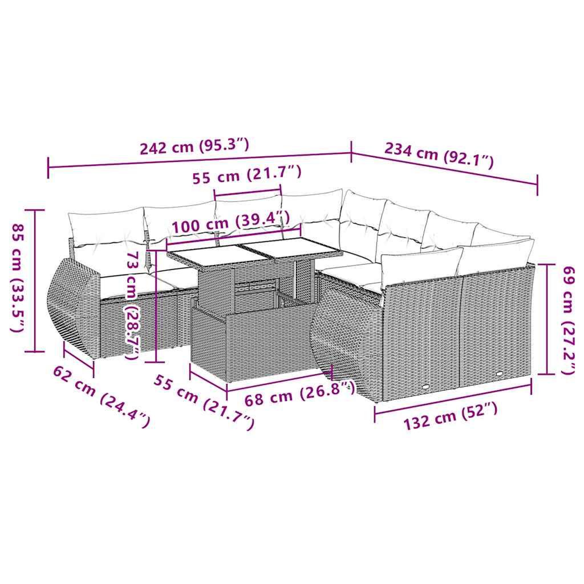 Voir la diapositive 6 : VIDAXL Salon de jardin 9 pcs avec coussins gris clair resine tressee