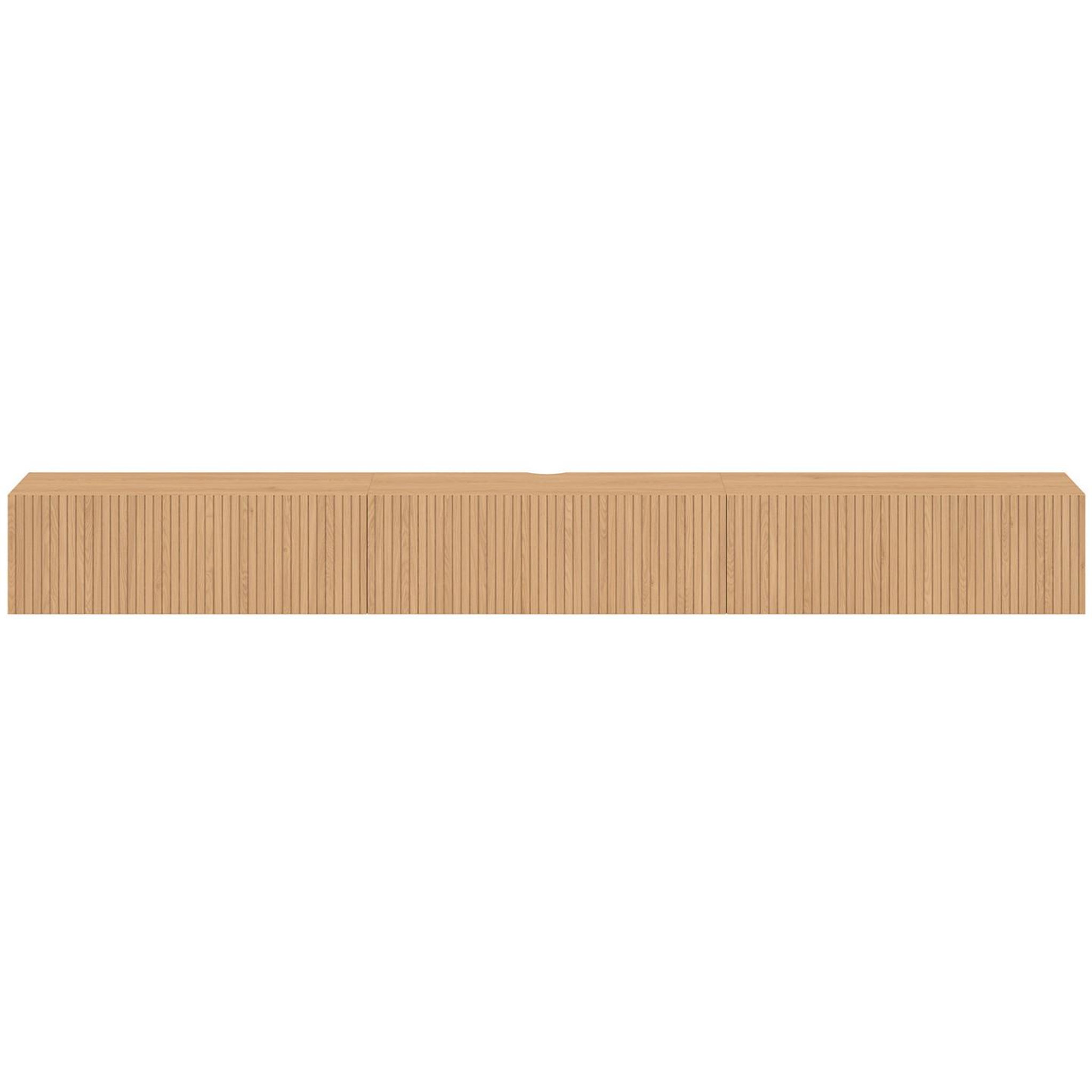 Voir la diapositive 3 : ID MARKET Meuble tv 270 cm suspendu juliette 3 portes lattes tasseau bois coloris chêne
