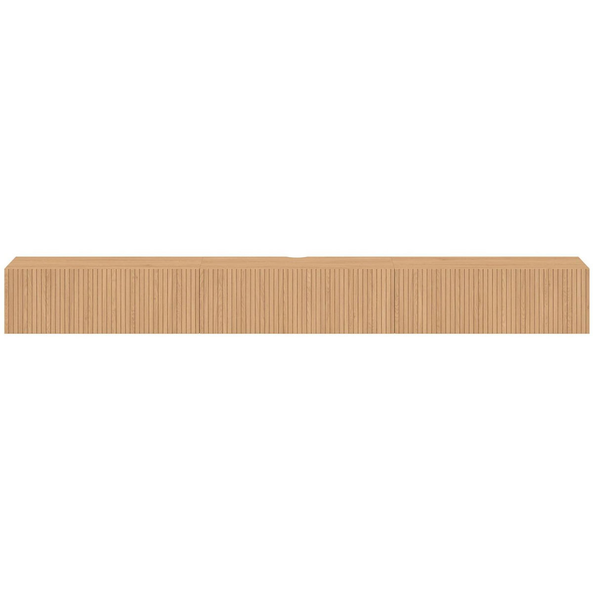 ID MARKET Meuble TV 270 cm suspendu JULIETTE 3 portes lattes tasseau bois coloris chêne