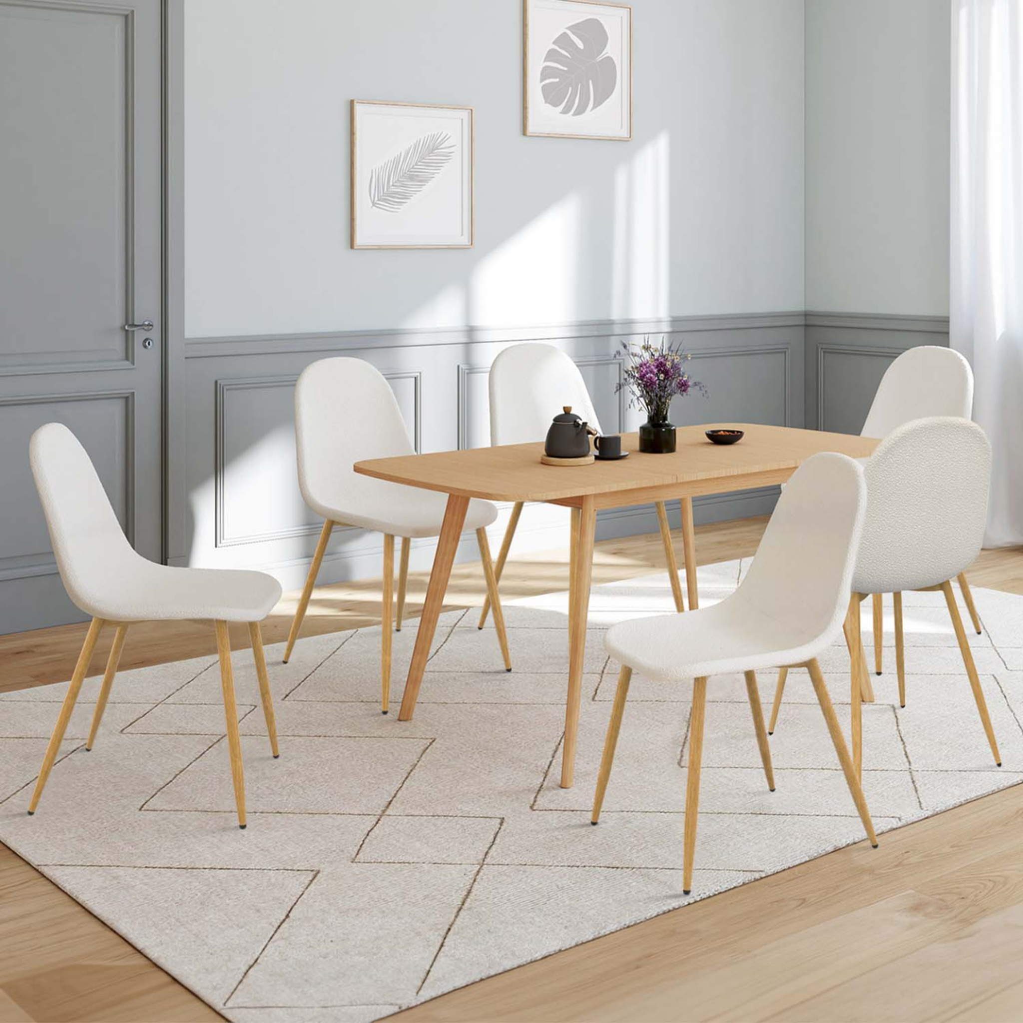 Voir la diapositive 2 : ID MARKET Lot de 6 chaises dari en tissu bouclette pour salle à manger
