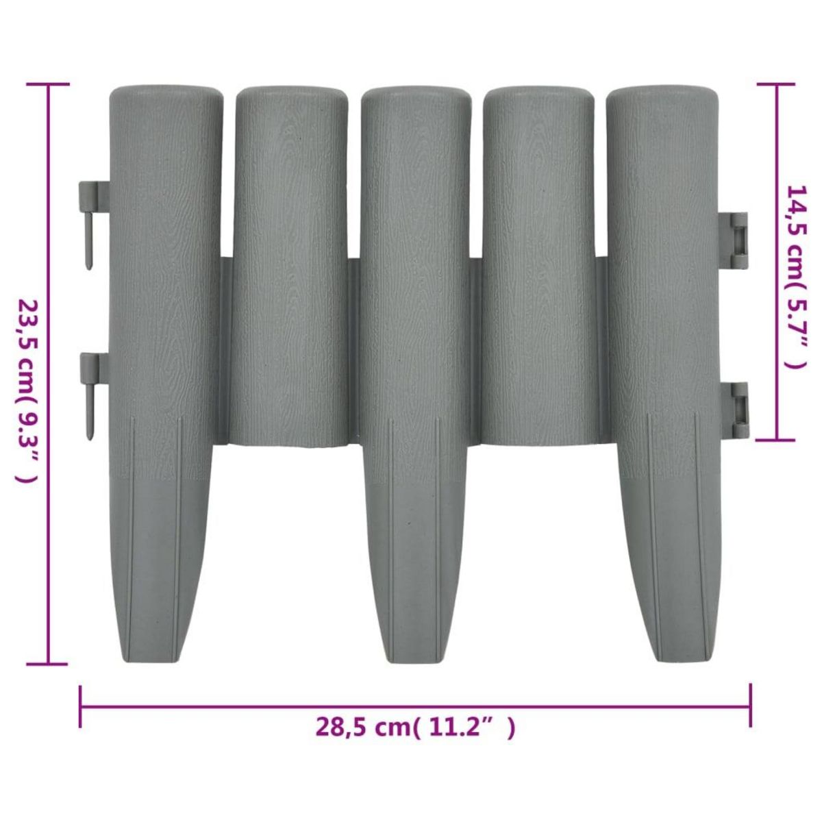 VIDAXL Bordures de pelouse 36 pcs Gris 10 m PP
