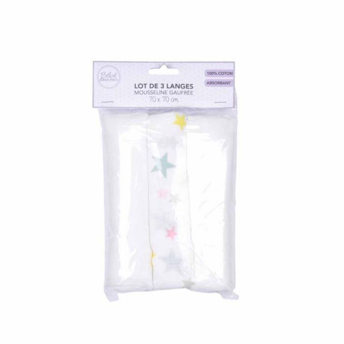 Paris Prix Lot de 3 Langes en Coton  Ciel  70cm Gris