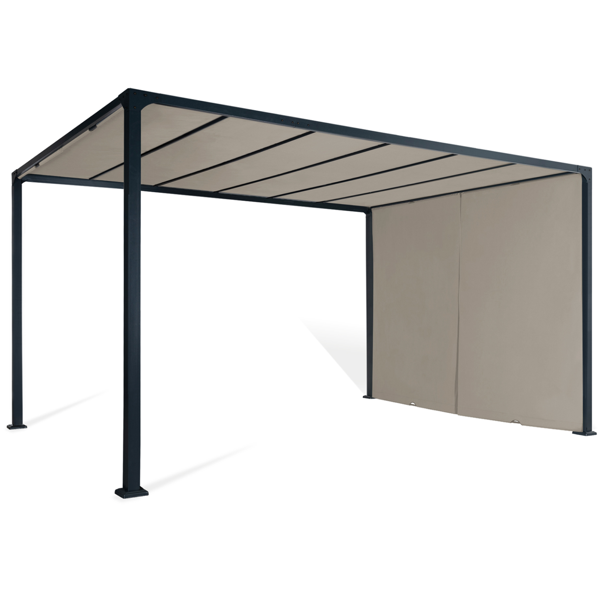 Voir la diapositive 4 : ID MARKET Pergola coulissante 2 pans 3x4 m belvédère de jardin toile taupe
