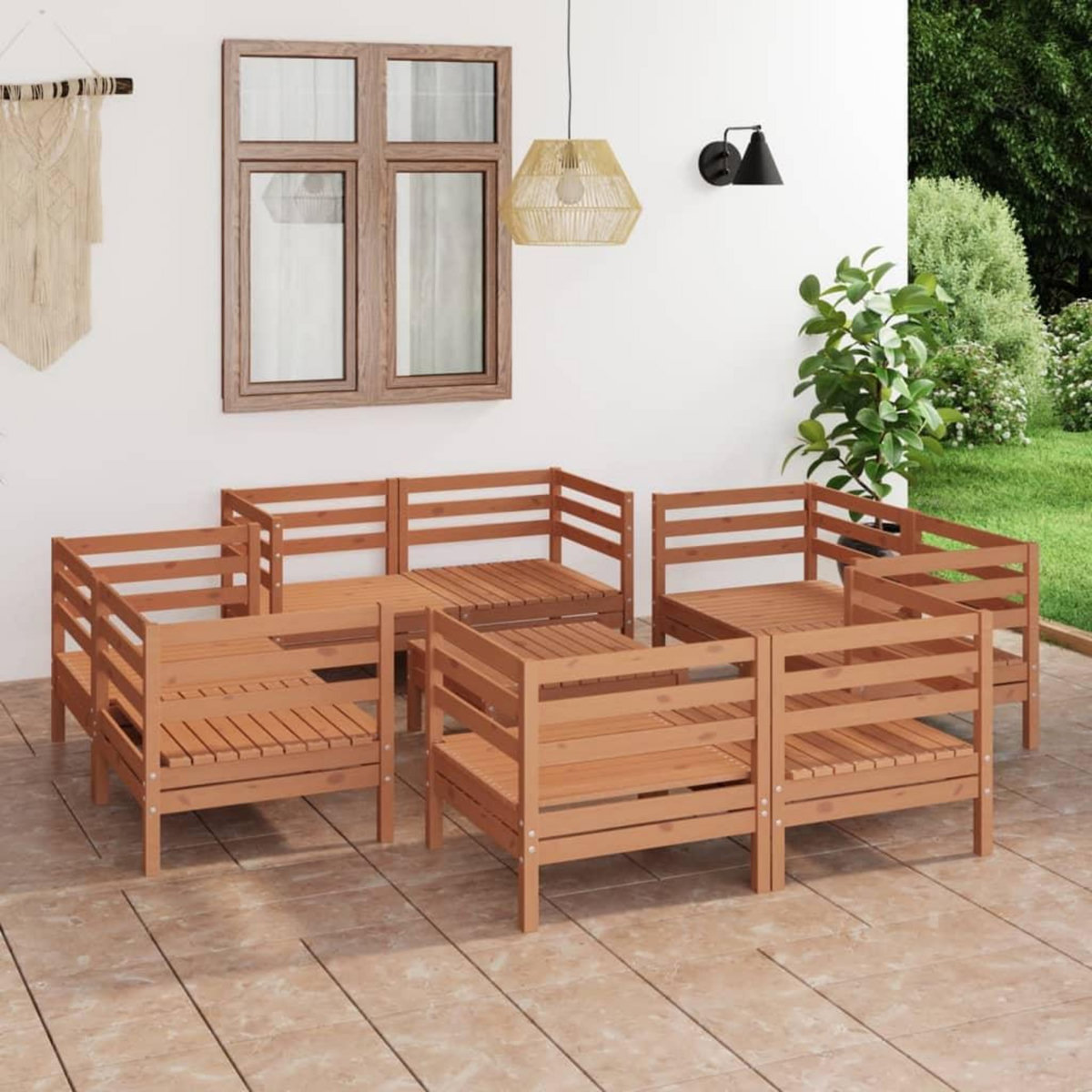 VIDAXL Salon de jardin 9 pcs Marron miel Bois de pin massif