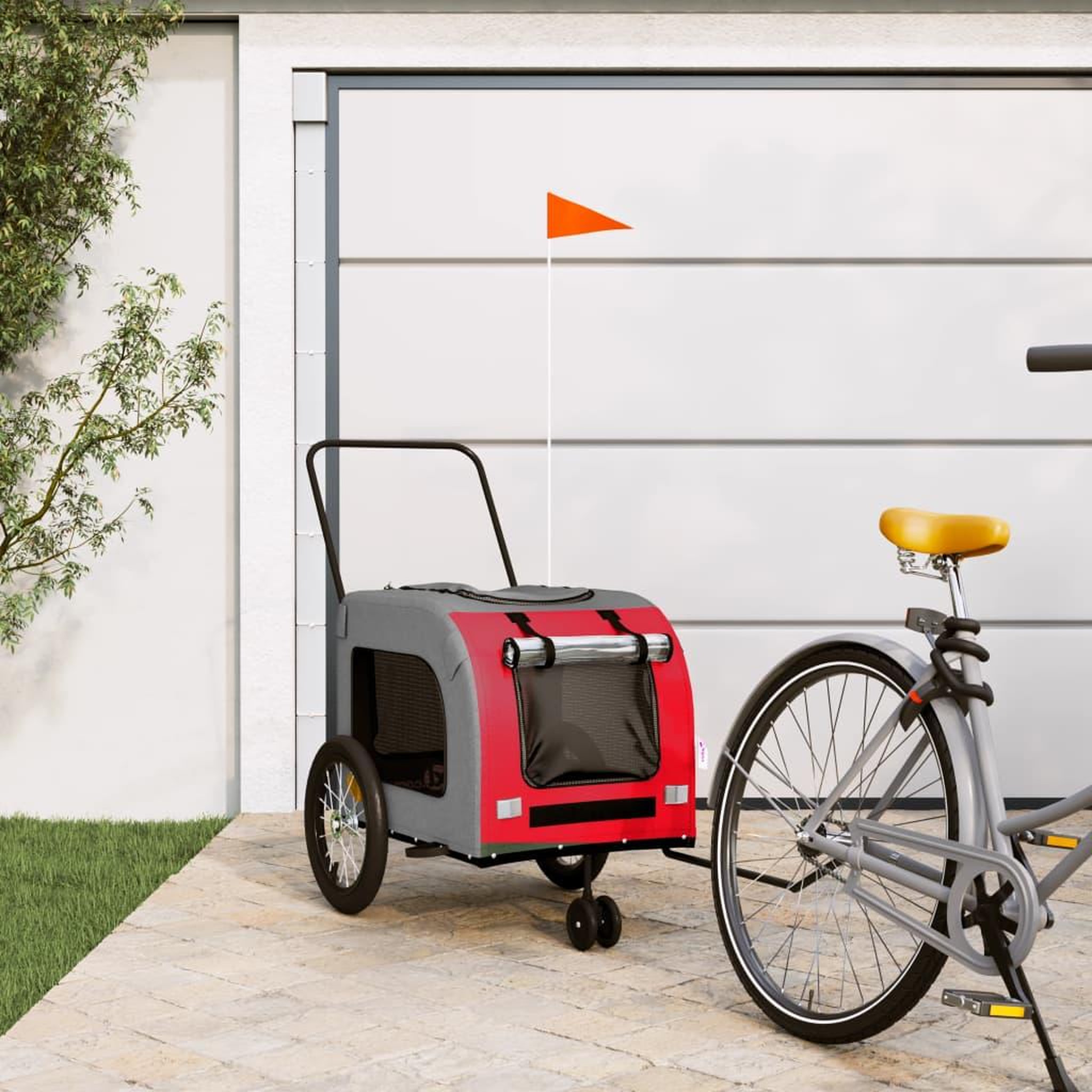 VIDAXL Remorque de velo pour animaux de compagnie rouge et gris