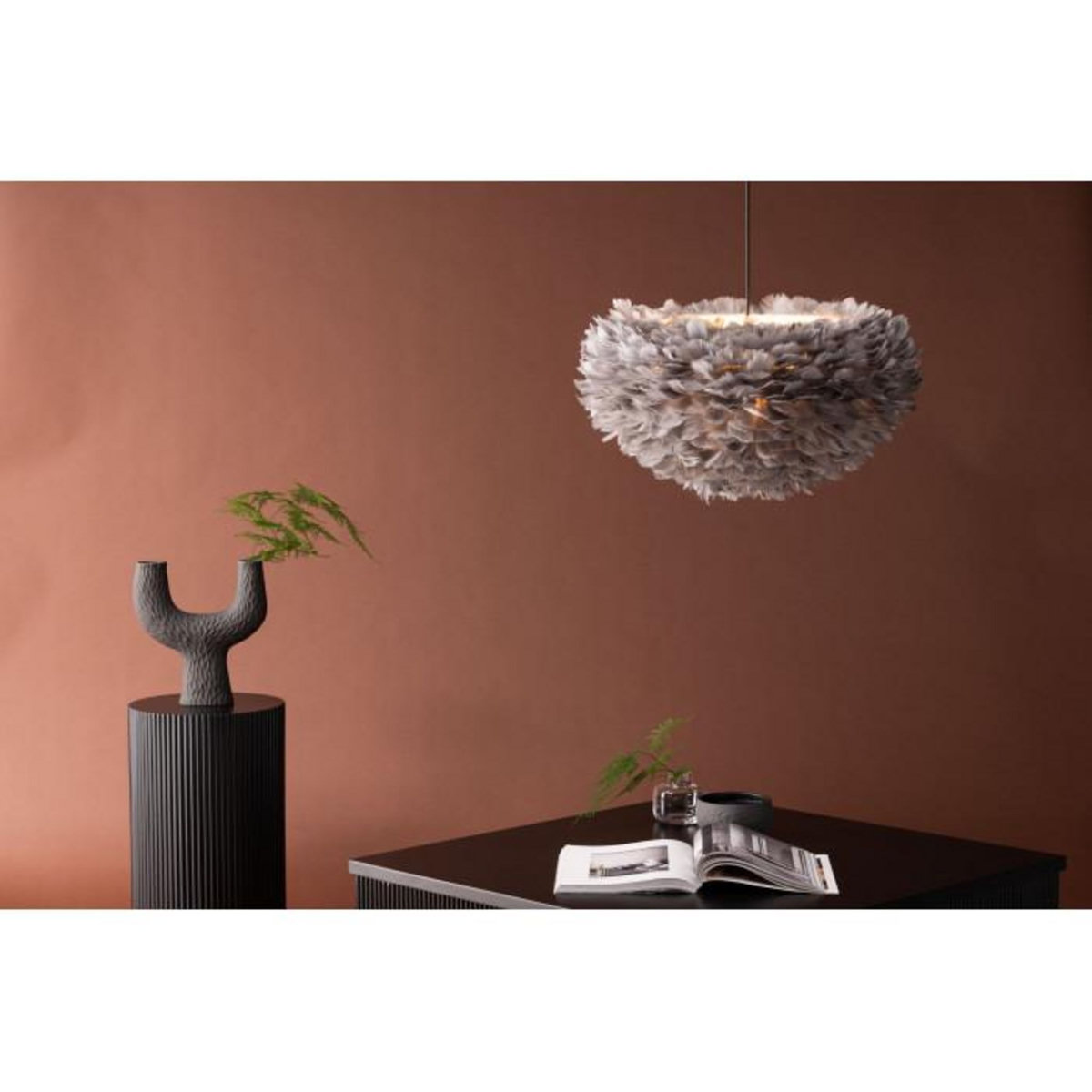 Paris Prix Lampe Suspension en plume  Nicola  60cm Gris