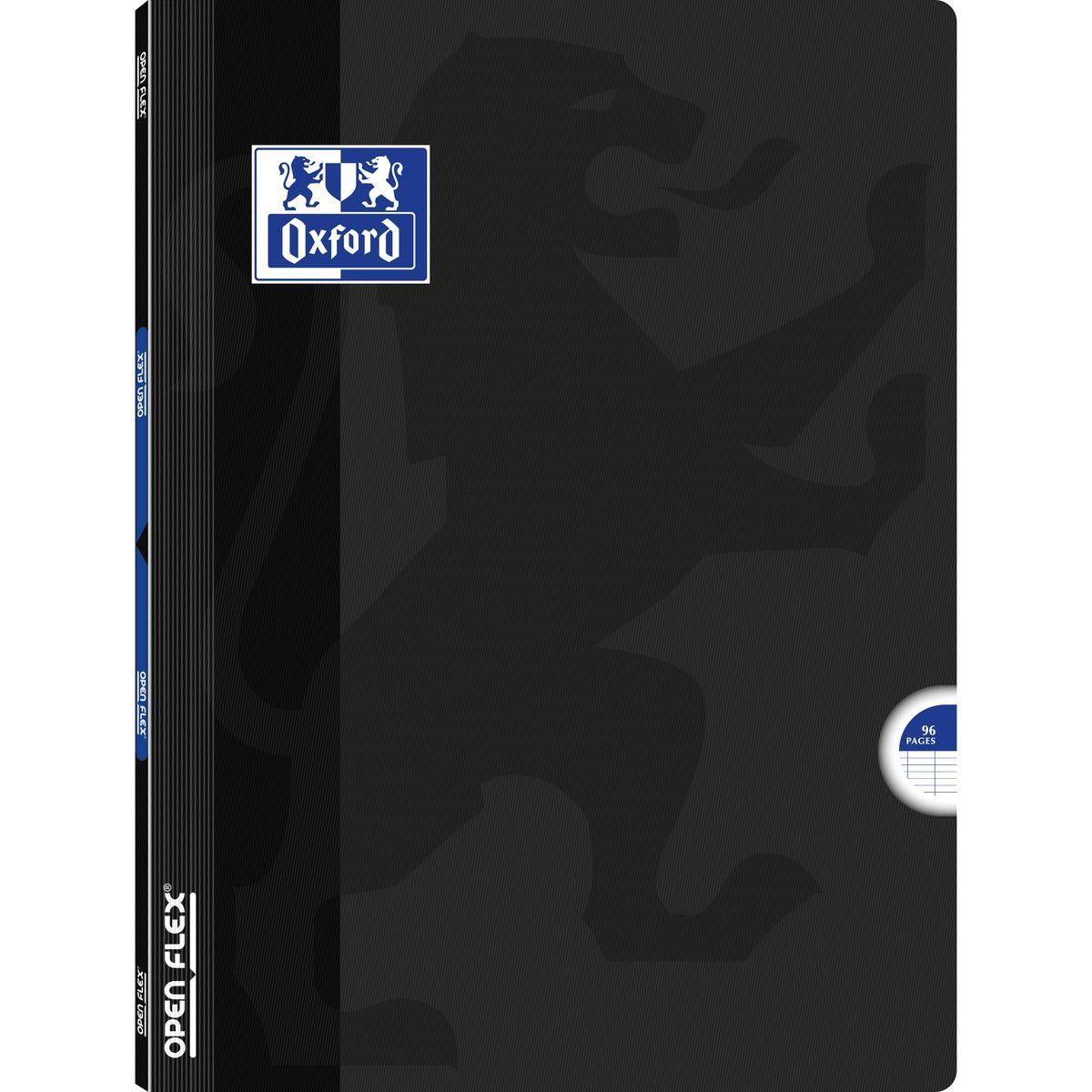 OXFORD Cahier piqué 24x32cm 96 pages grands carreaux Seyes Open Flex noir