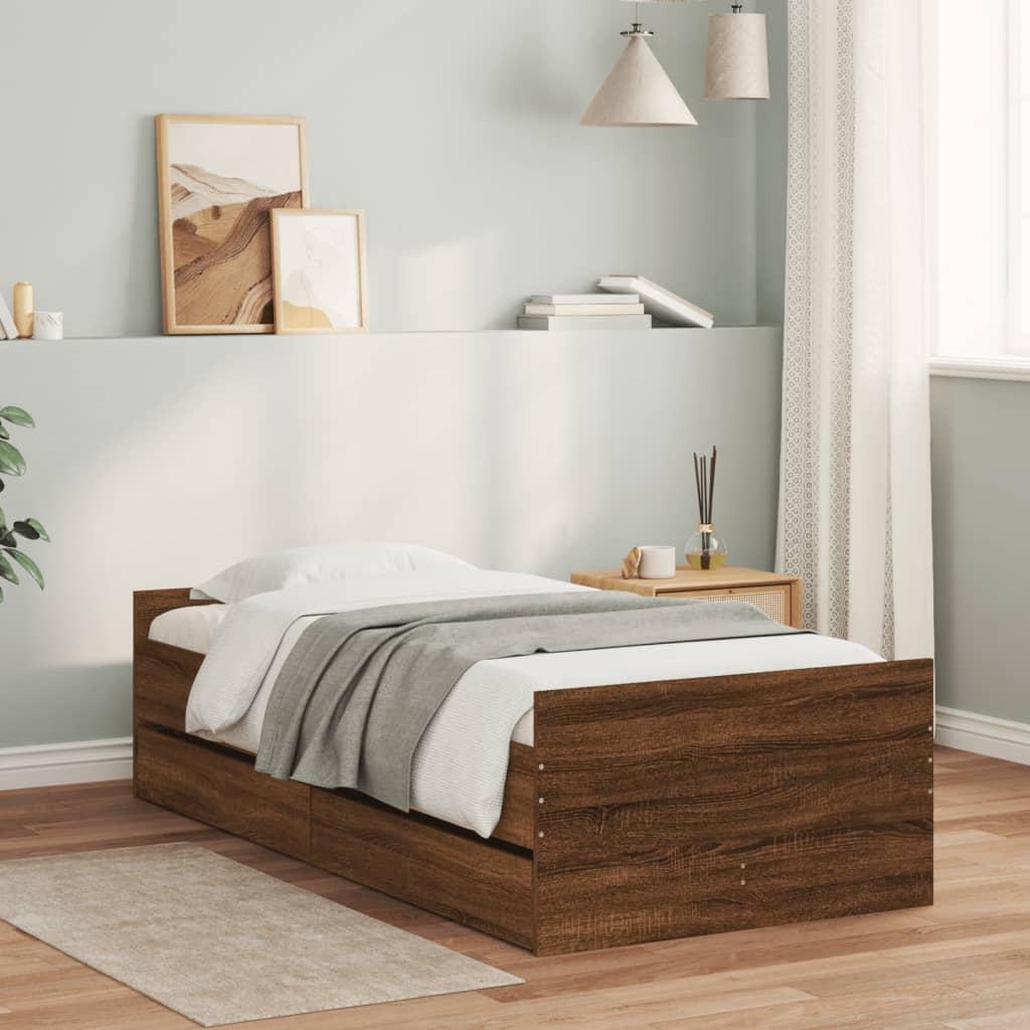 VIDAXL Cadre de lit avec tiroirs sans matelas chene marron 90x190 cm