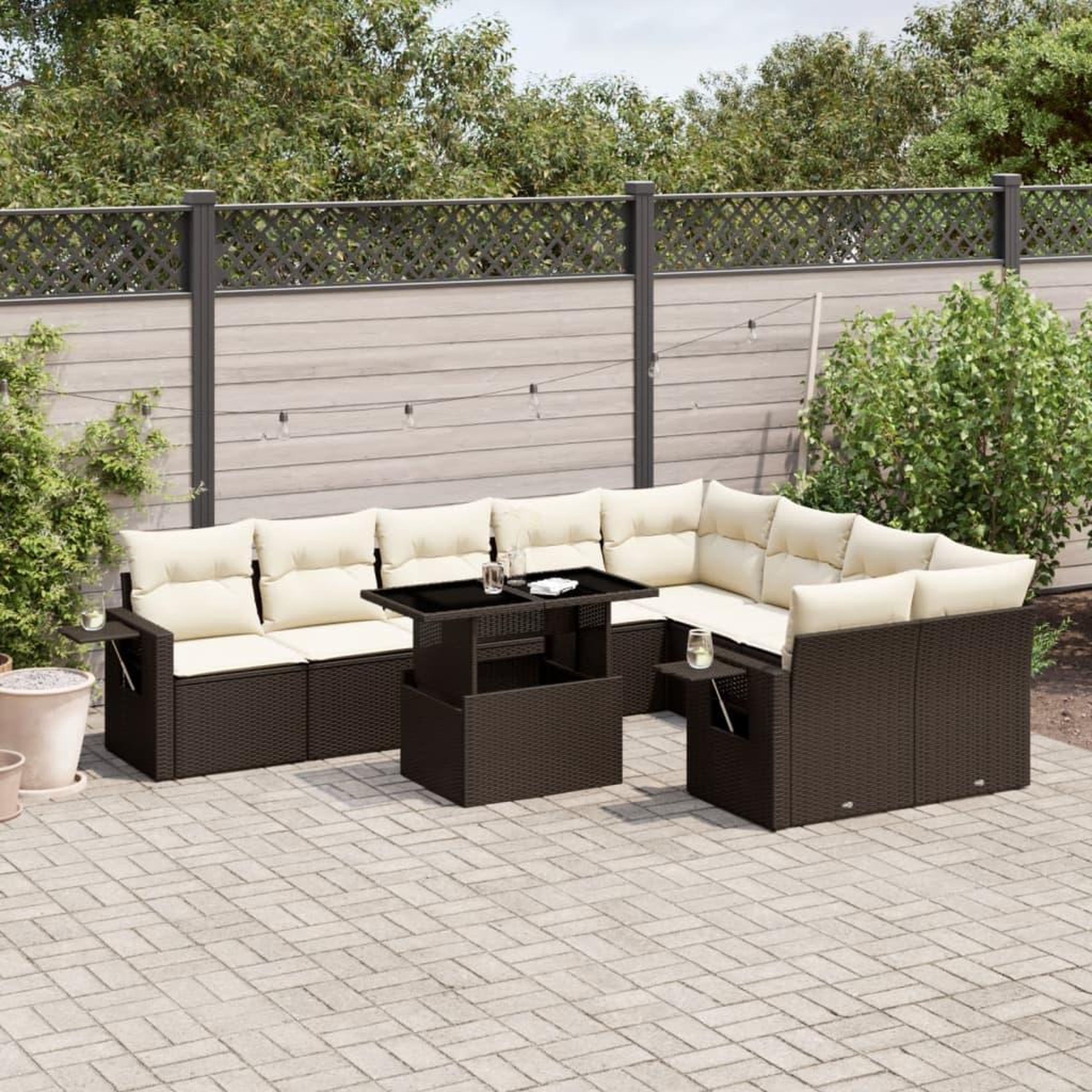 VIDAXL Salon de jardin 10 pcs avec coussins marron resine tressee