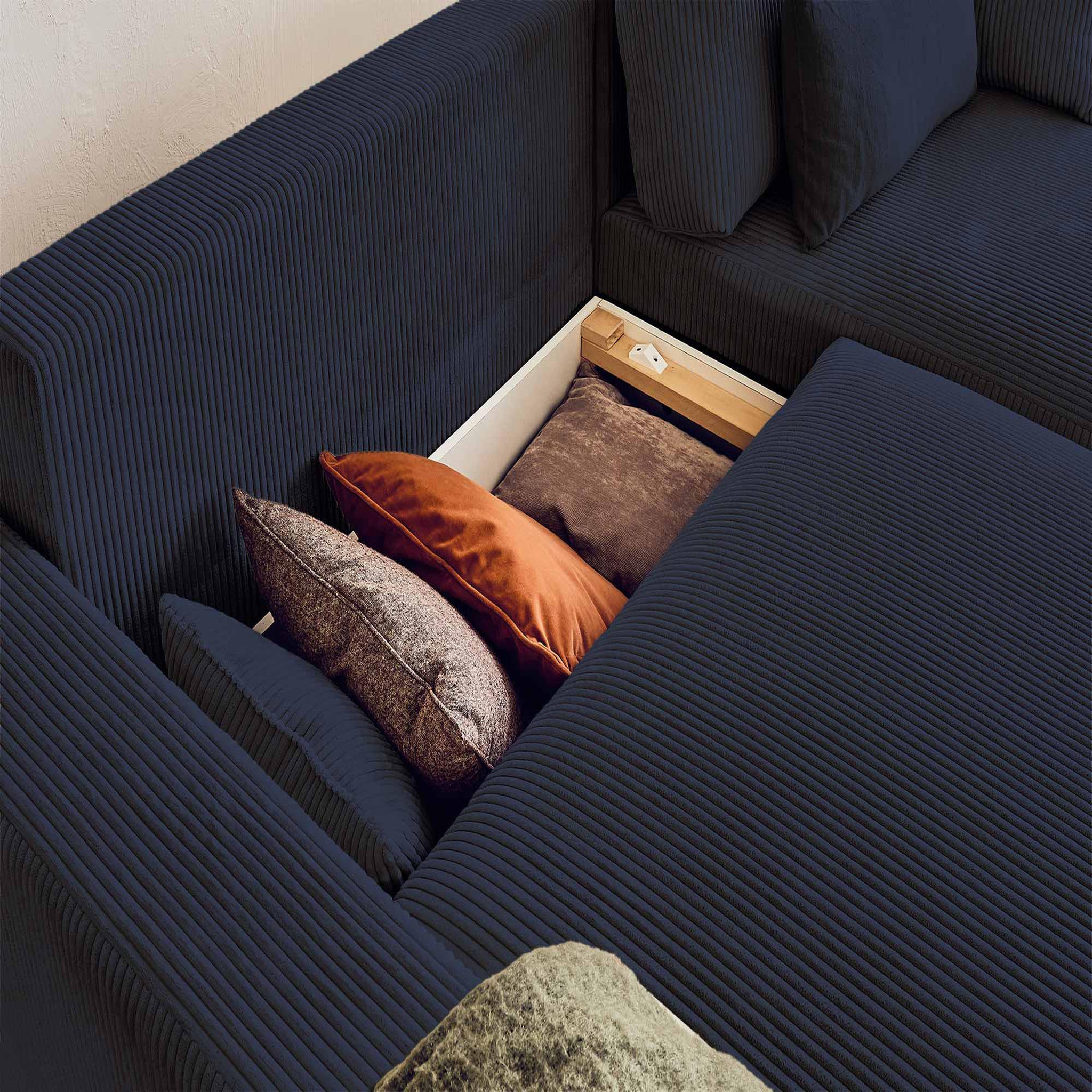 Voir la diapositive 3 : BEST MOBILIER Pivoine - canapé d'angle réversible - 4 places - convertible avec coffre - en velours côtelé