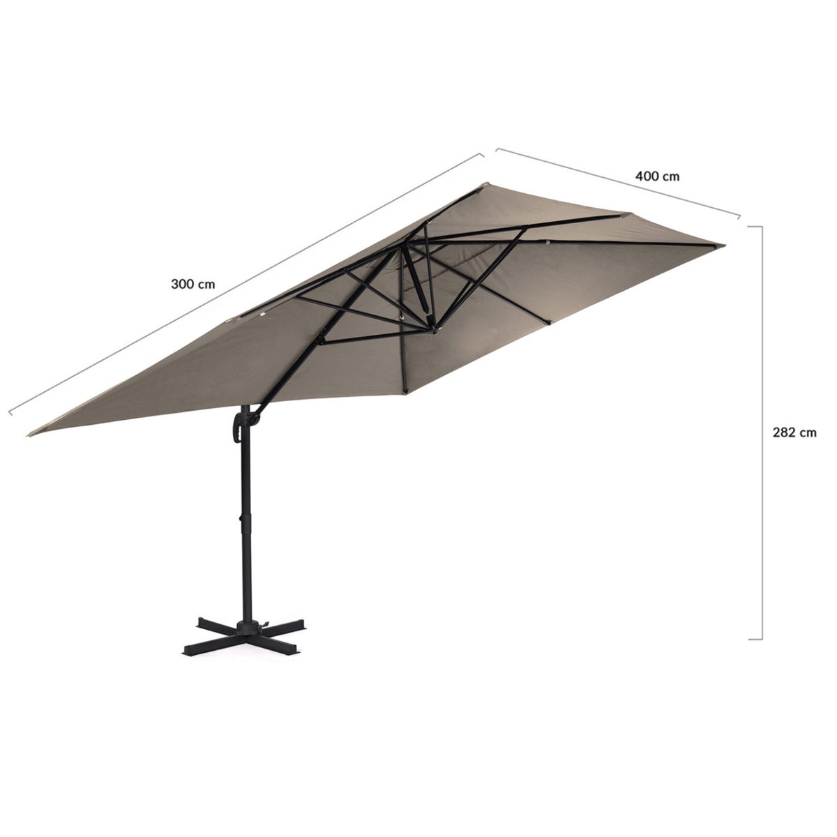 ID MARKET Parasol déporté inclinable rotatif 360 CALVI taupe 3x4 M avec housse