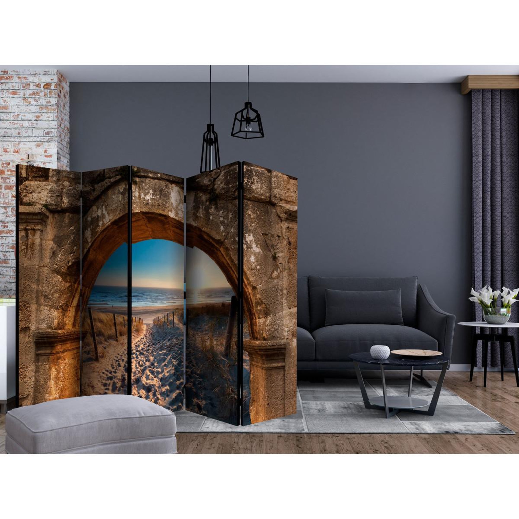 Voir la diapositive 2 : Paris Prix Paravent 5 volets  arch & beach  172x225cm