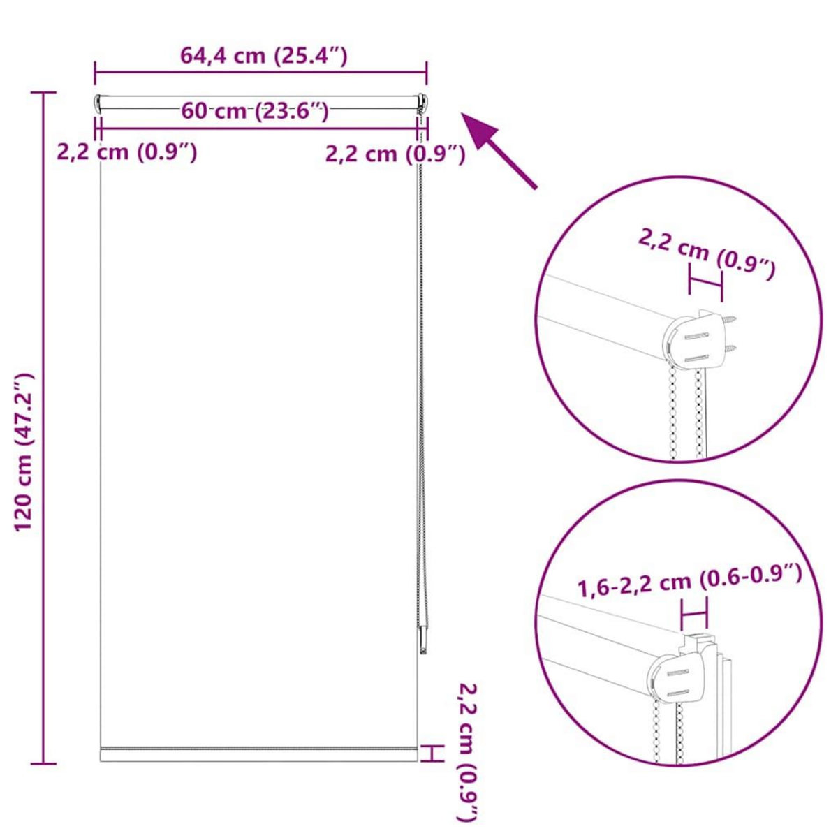VIDAXL Store enrouleur occultant blanc 60 x 120 cm