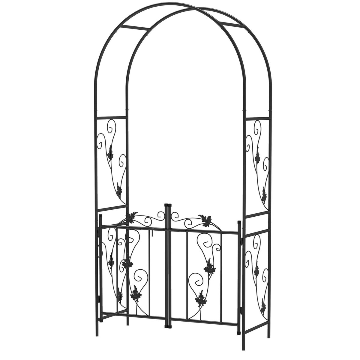 OUTSUNNY Arche de jardin avec portillon treillis style fer forgé feuilles vigne acier thermolaqué noir