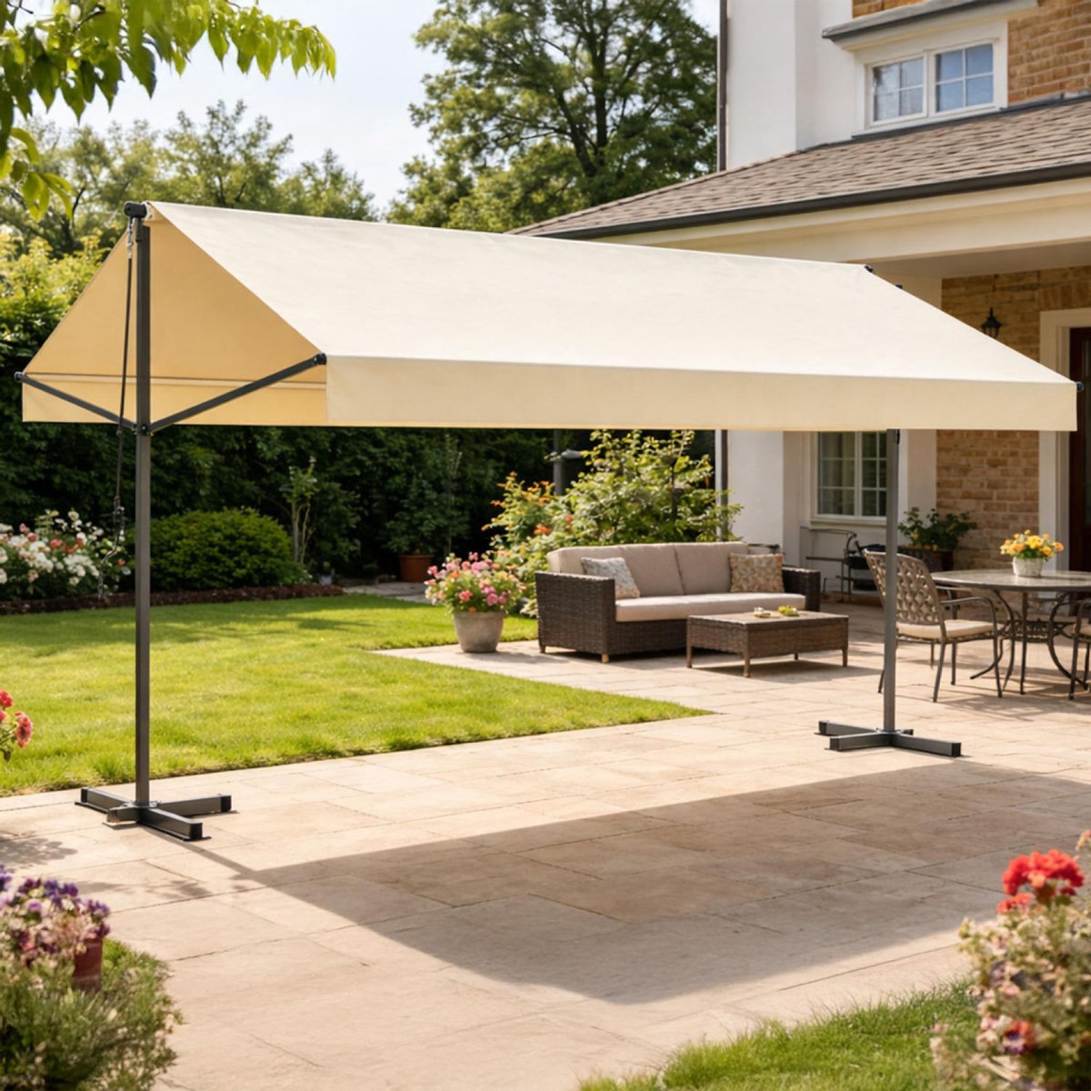 CONCEPT USINE Store banne double pente manuel 4 x 1,5-1,5 m beige hydrofuge ISEO