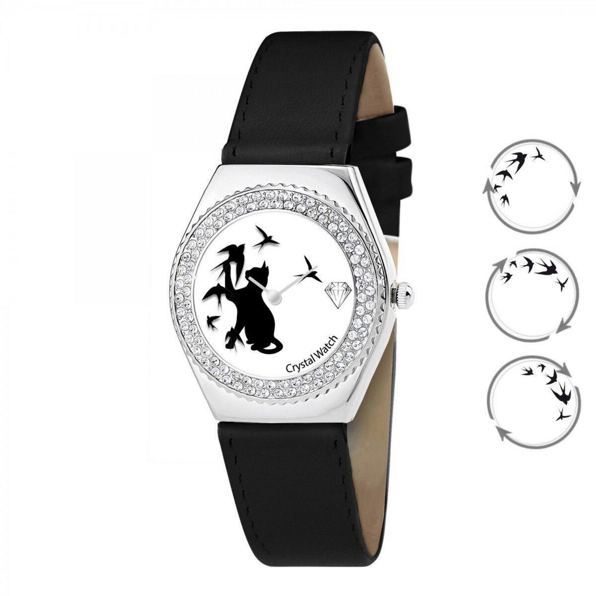 SC CRYSTAL Montre Alysson chat à mouvement tournant SC Crystal ornée de Cristaux scintillants