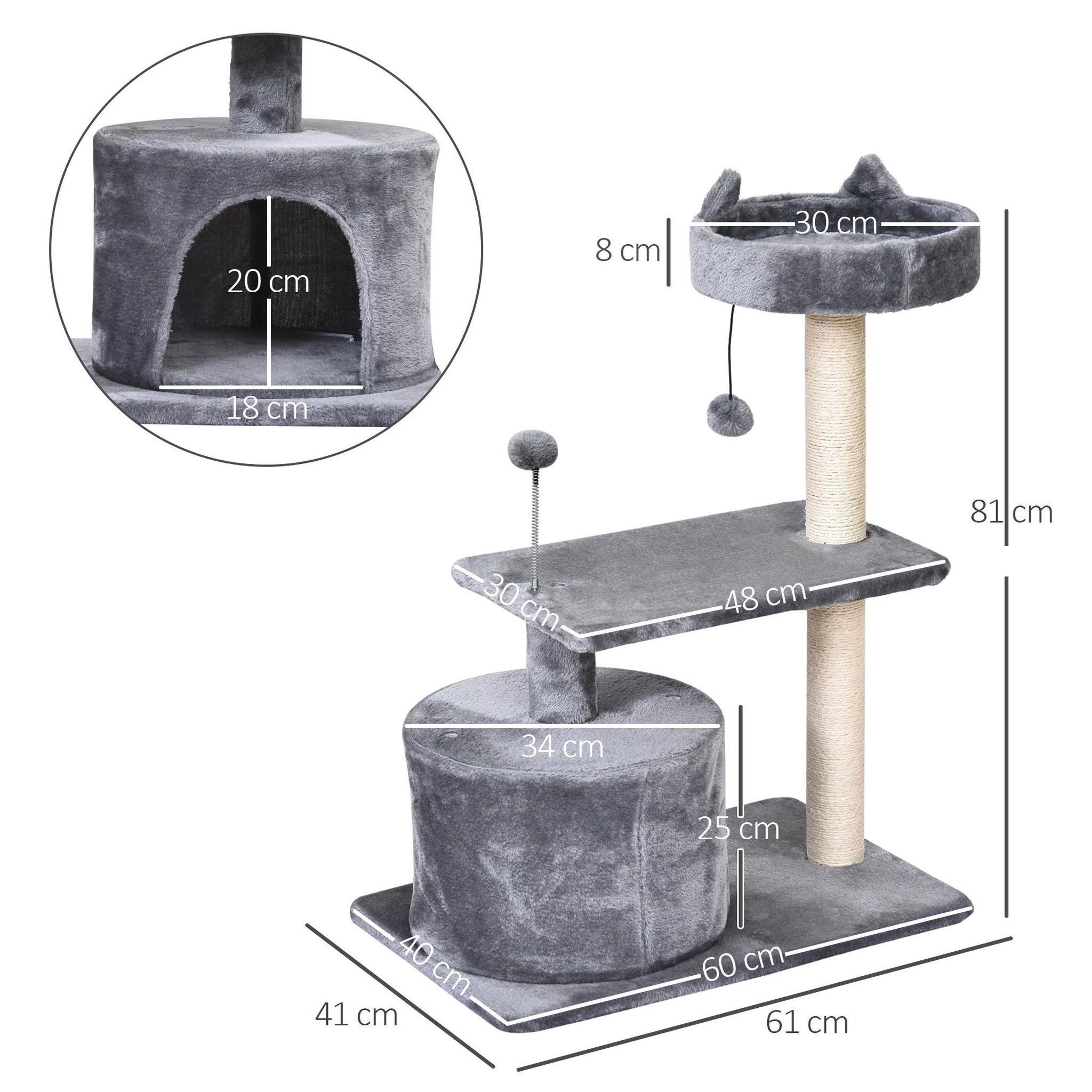 Voir la diapositive 3 : PAWHUT Arbre à chats griffoir sisal naturel centre d'activités niche plateformes jeu boule suspendue et à ressort gris