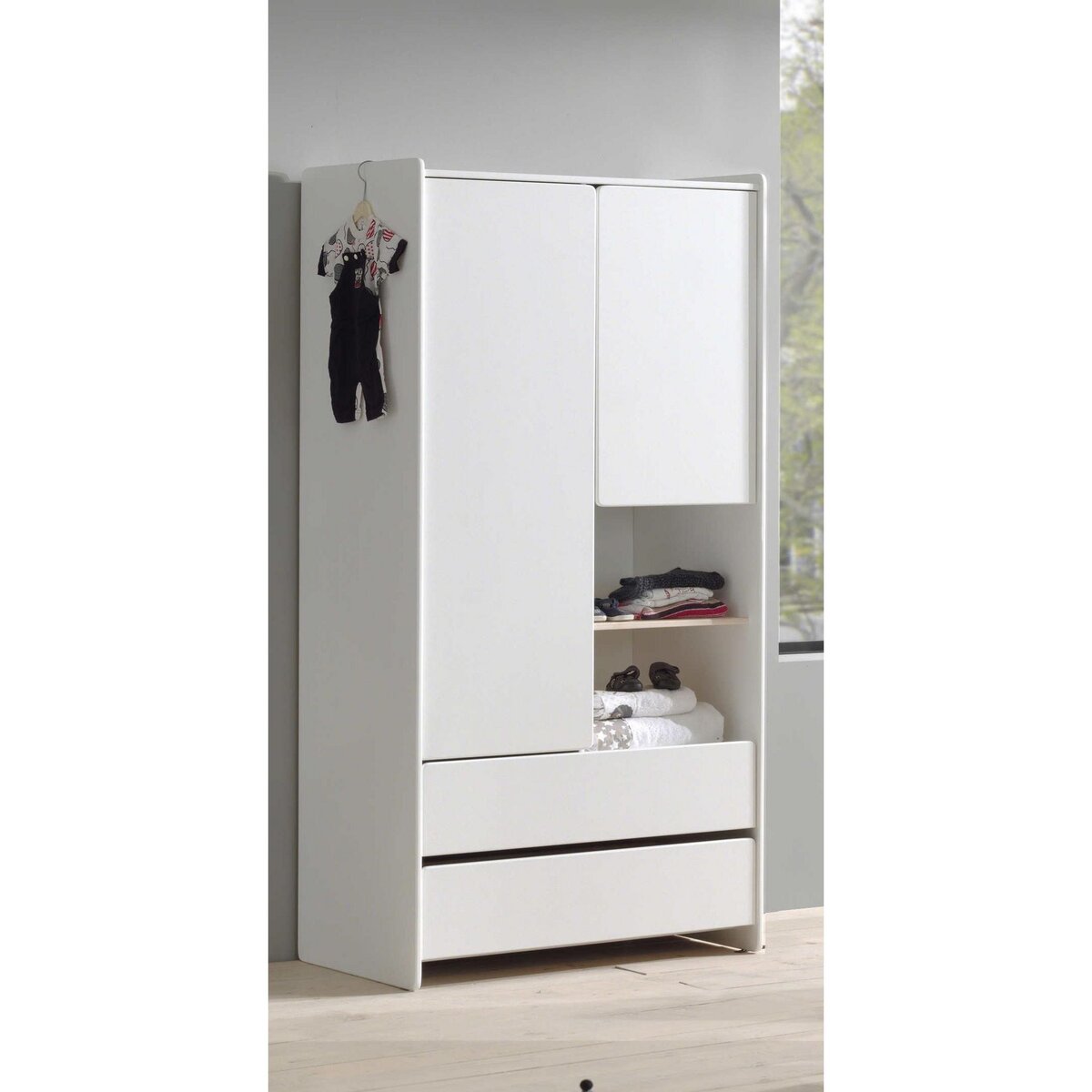 Armoire 2 portes 2 tiroirs L90cm KID