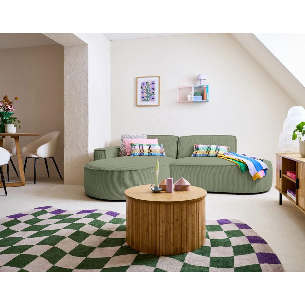 LISA DESIGN Spiaggia - canapé d'angle gauche - forme arrondie - 4 places - en velours côtelé