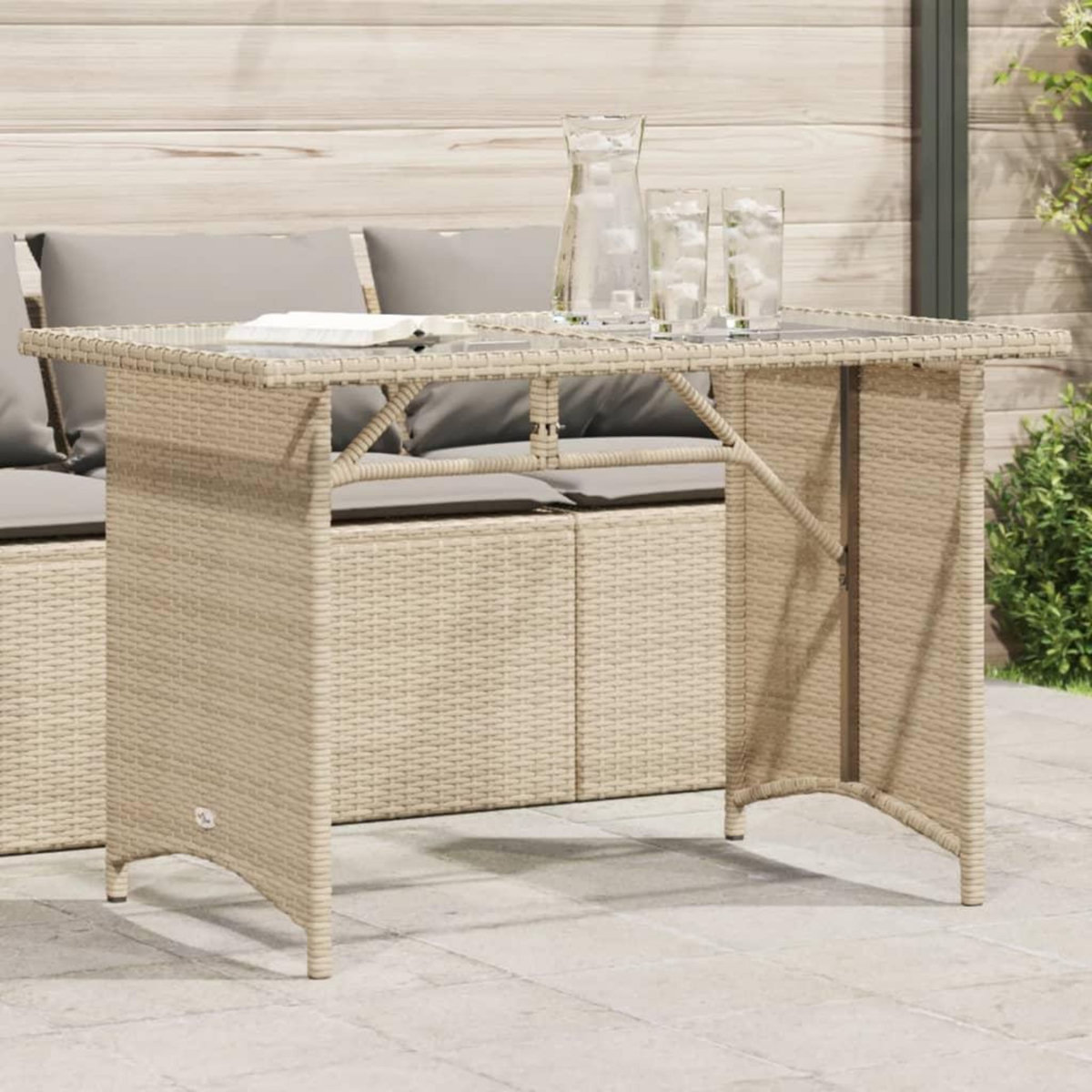 VIDAXL Table de jardin avec dessus en verre beige 110x68x70 cm rotin