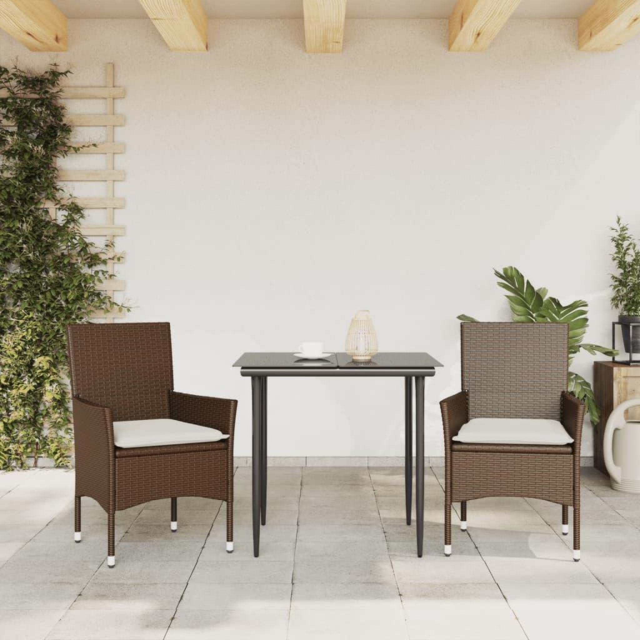 Voir la diapositive 3 : VIDAXL Chaises de jardin avec coussins lot de 2 marron resine tressee