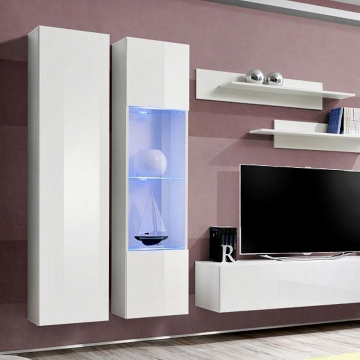 Paris Prix Meuble TV Mural Design  Fly V  260cm Blanc